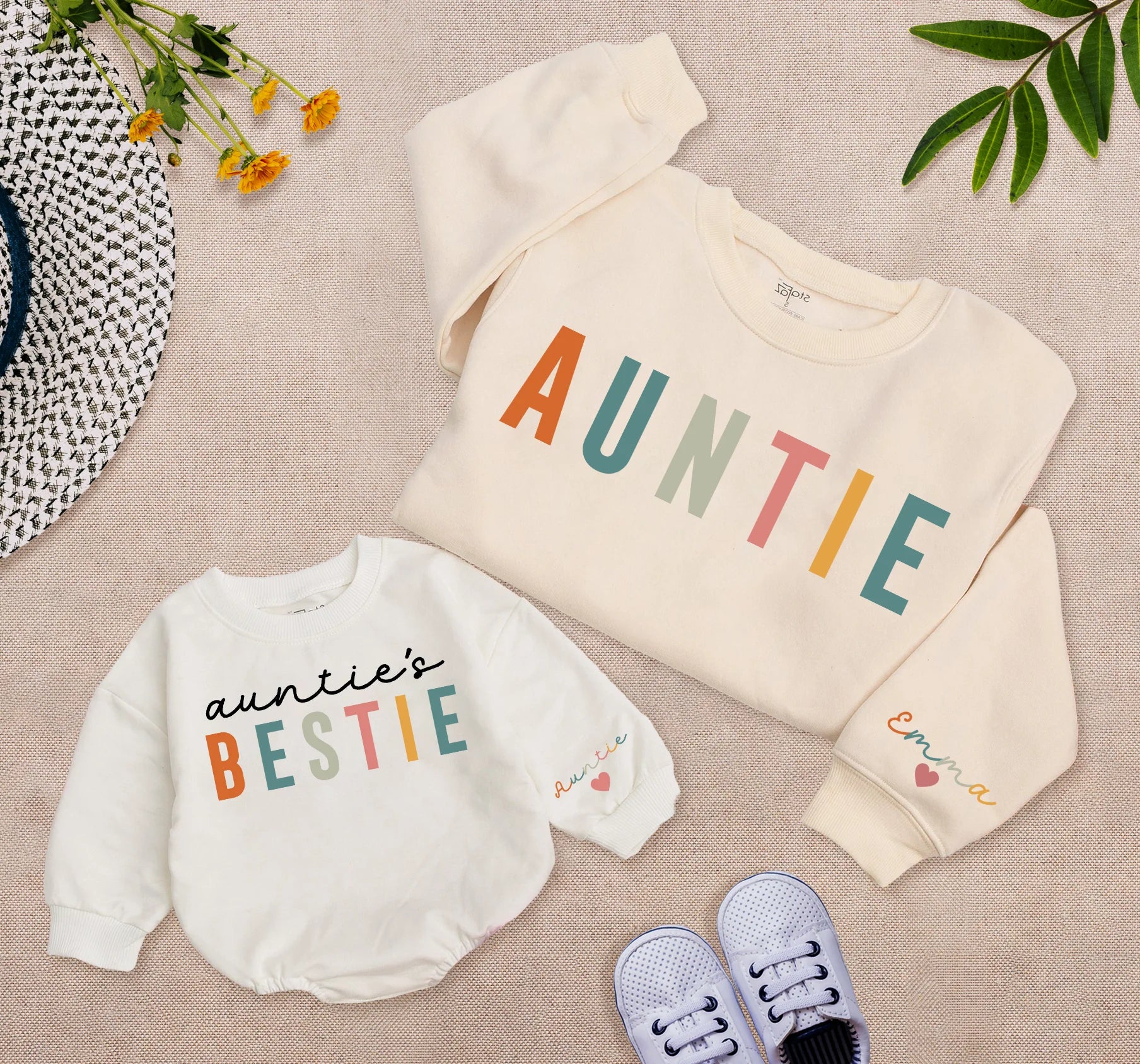 Personalized Auntie's Bestie Romper Matching: Family Gift Set