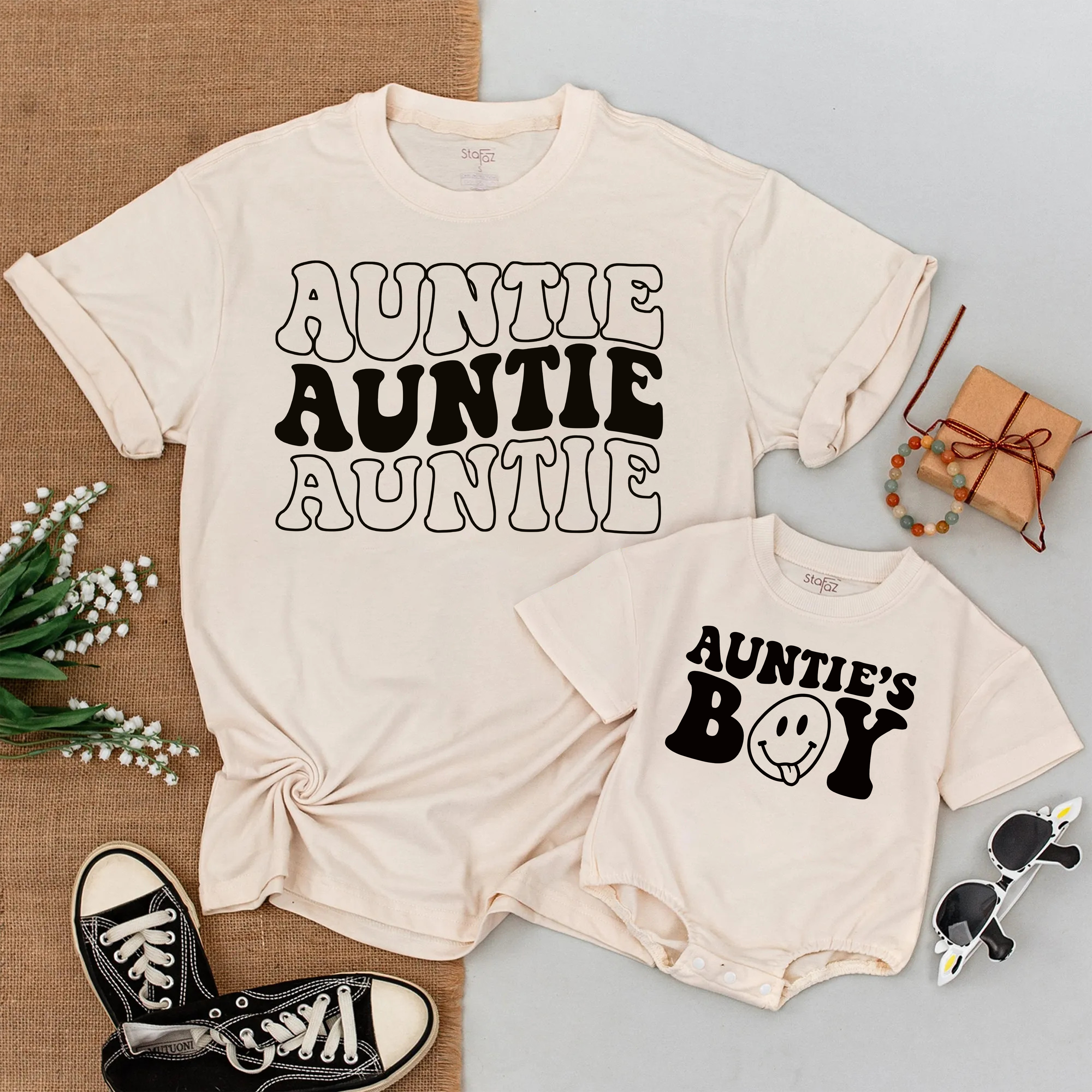 Personalized Auntie And Auntie's Boy T-Shirt: Baby Romper Gift From Aunt!