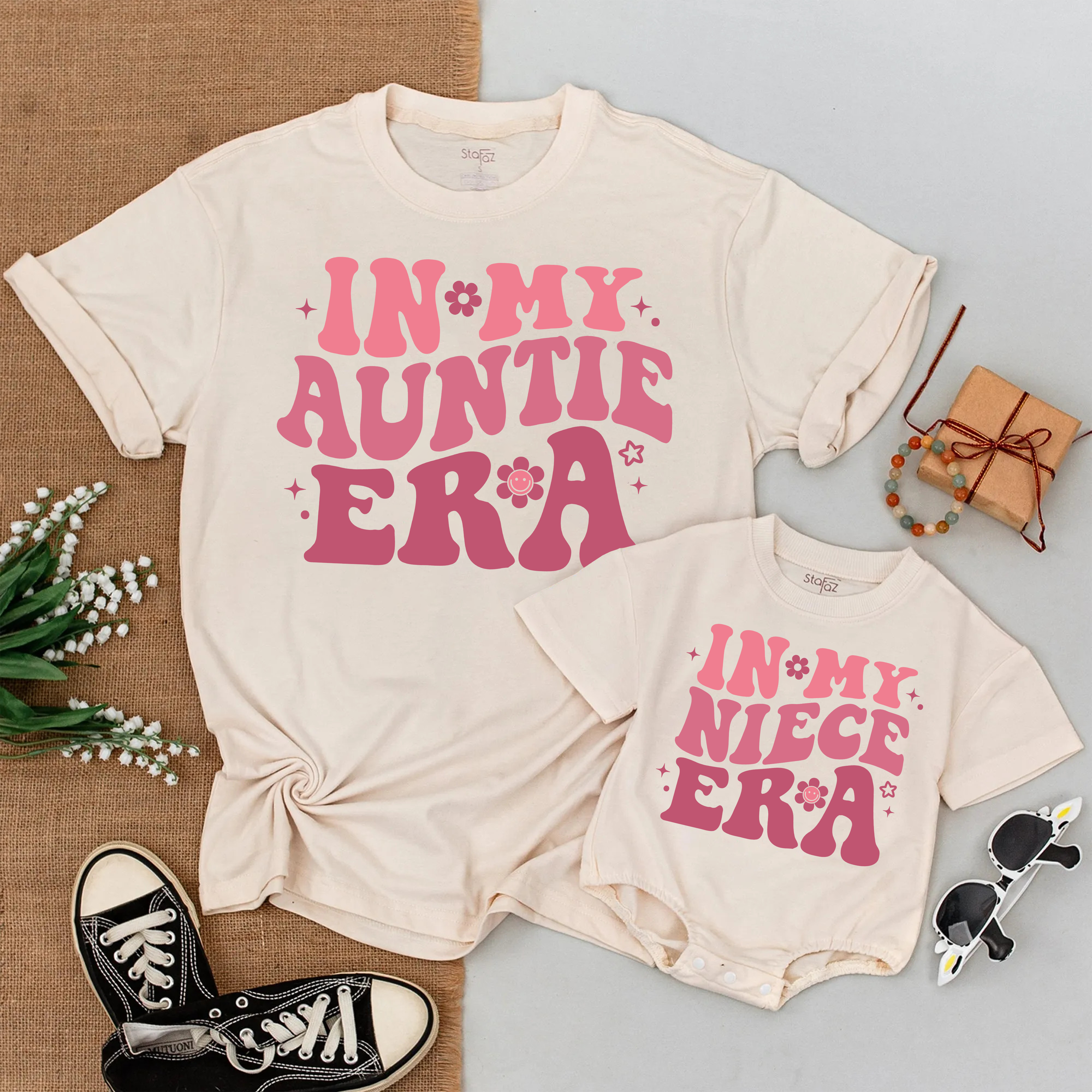 In My Auntie Era And Niece Era Romper Short Sleeve: Custom Family T-Shirt!