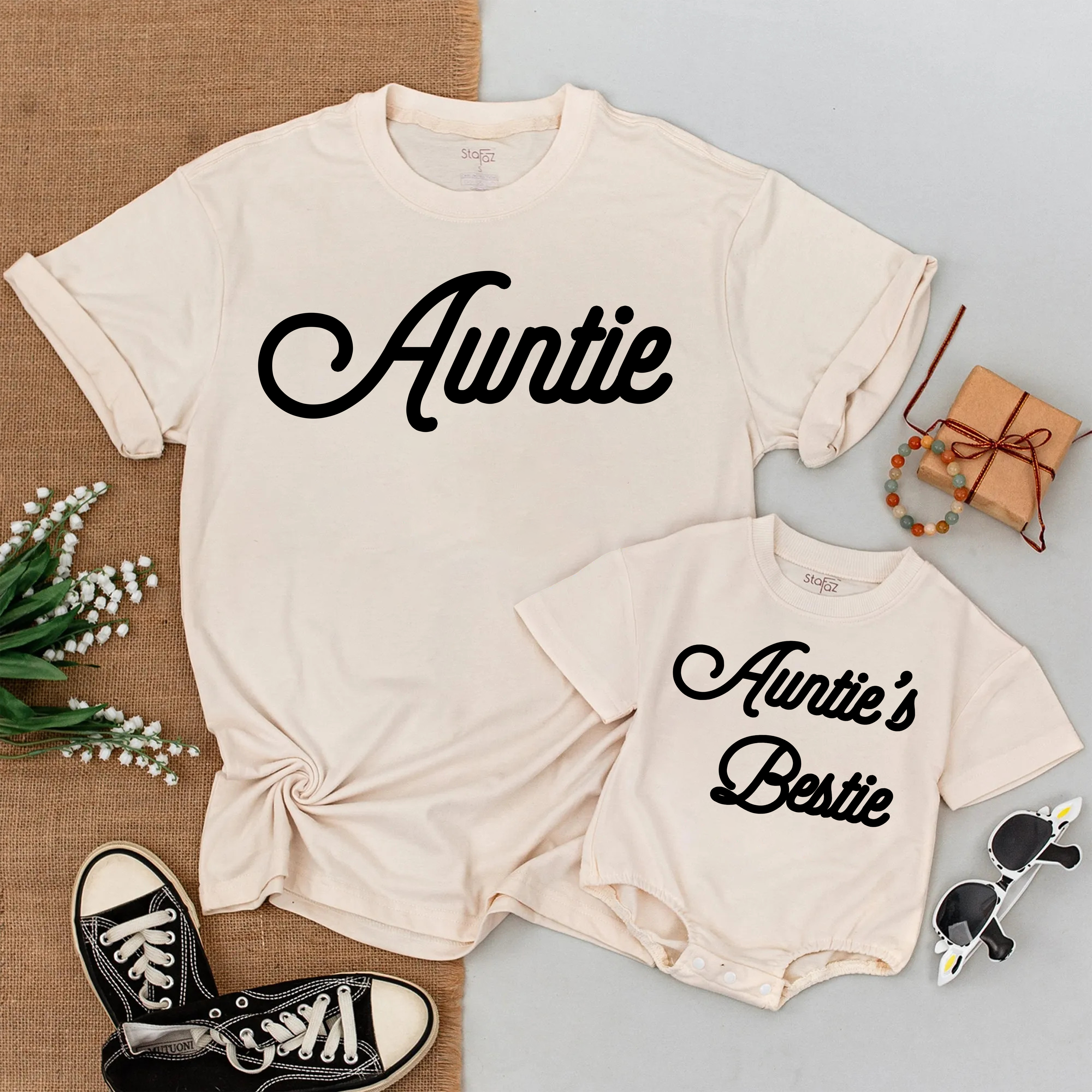 Auntie And Bestie Baby Romper Shirts: Personalized Aunt And Baby Outfit!