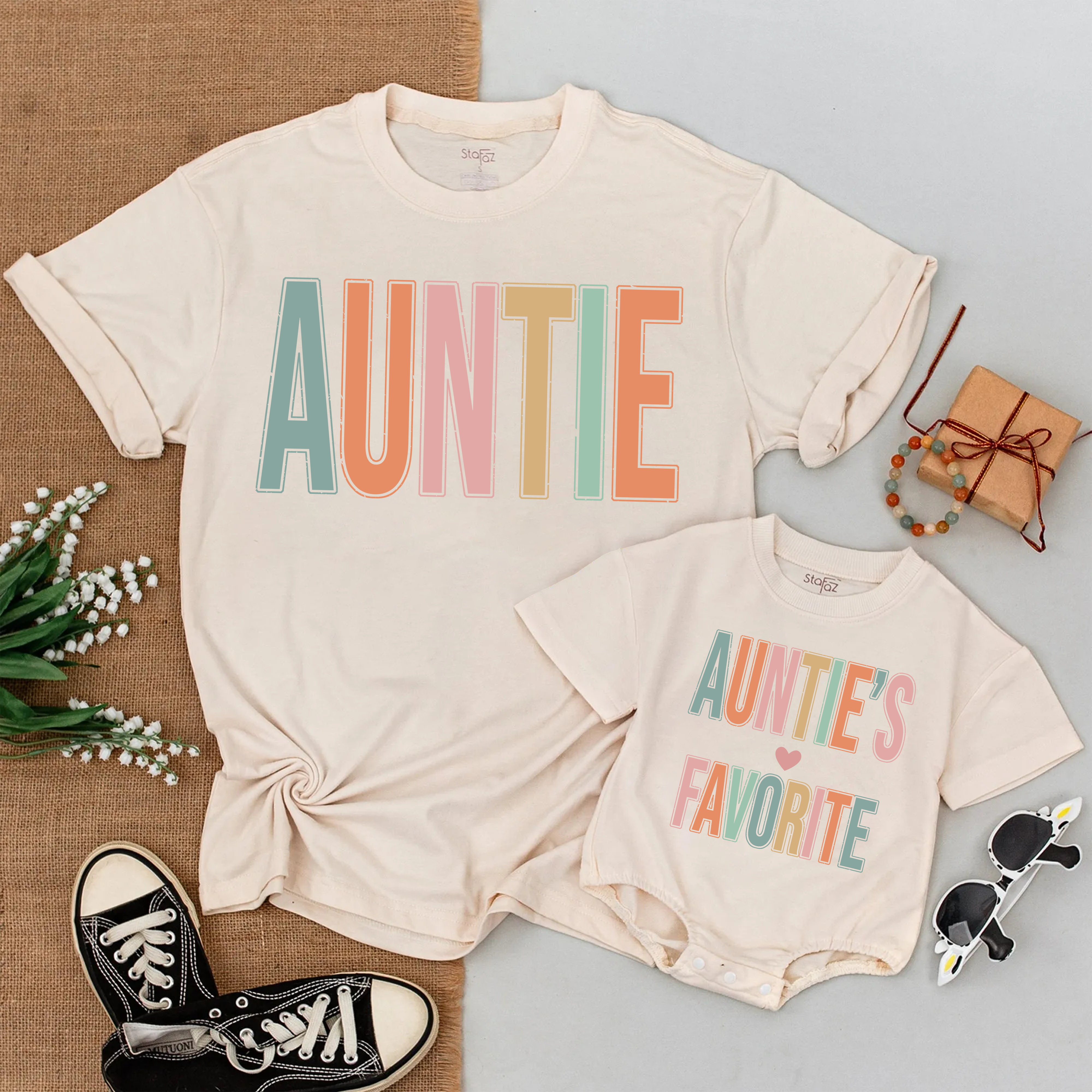 Auntie And Auntie's Favorite Baby Romper Short Sleeve: Matching Family T-Shirt!