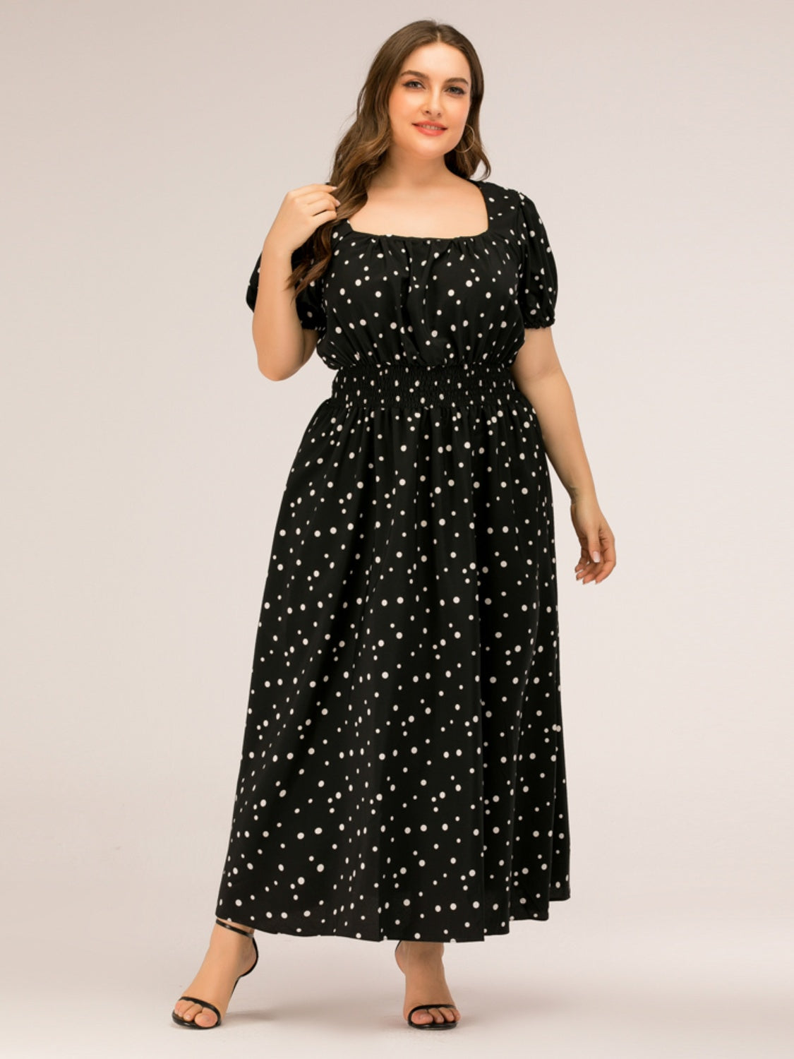 Plus Size Polka Dot Square Neck Dress for Women Over 50 | Ideal Summer Beach Wedding Guest Party Attire