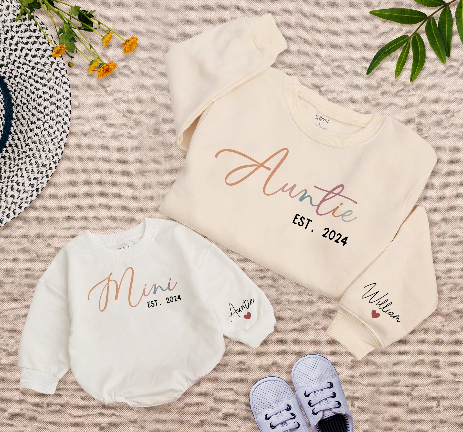 Auntie And Mini 2024 Romper Matching: Personalized Name Sleeves