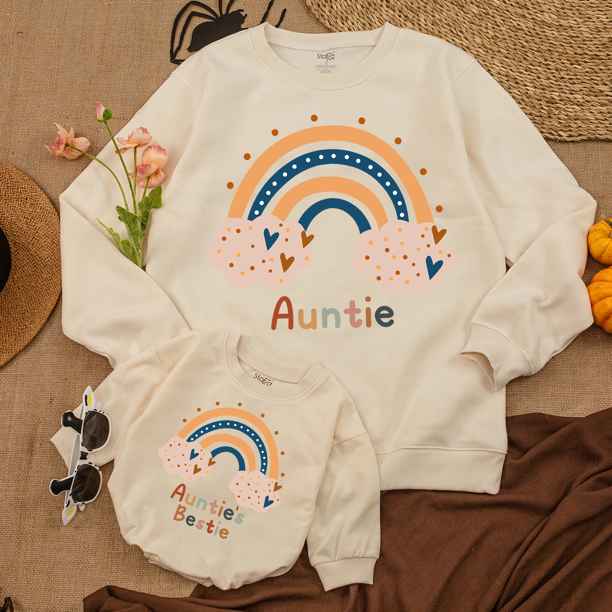 Personalized Auntie & Bestie Romper Matching: Rainbow Matching Outfit