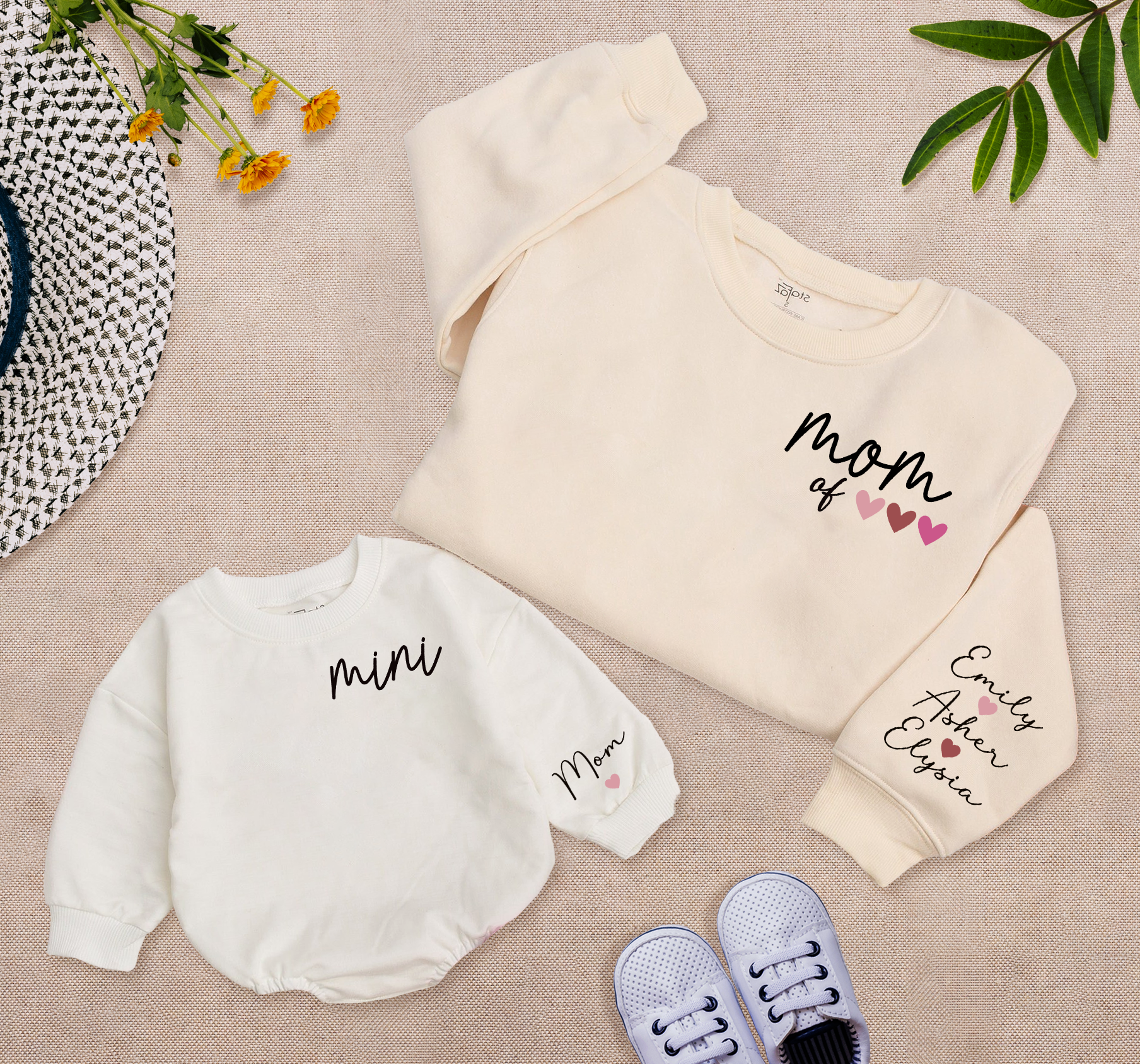 Mom And Mini With Name On Sleeve Romper Matching: Personalized Mother's Day Gift