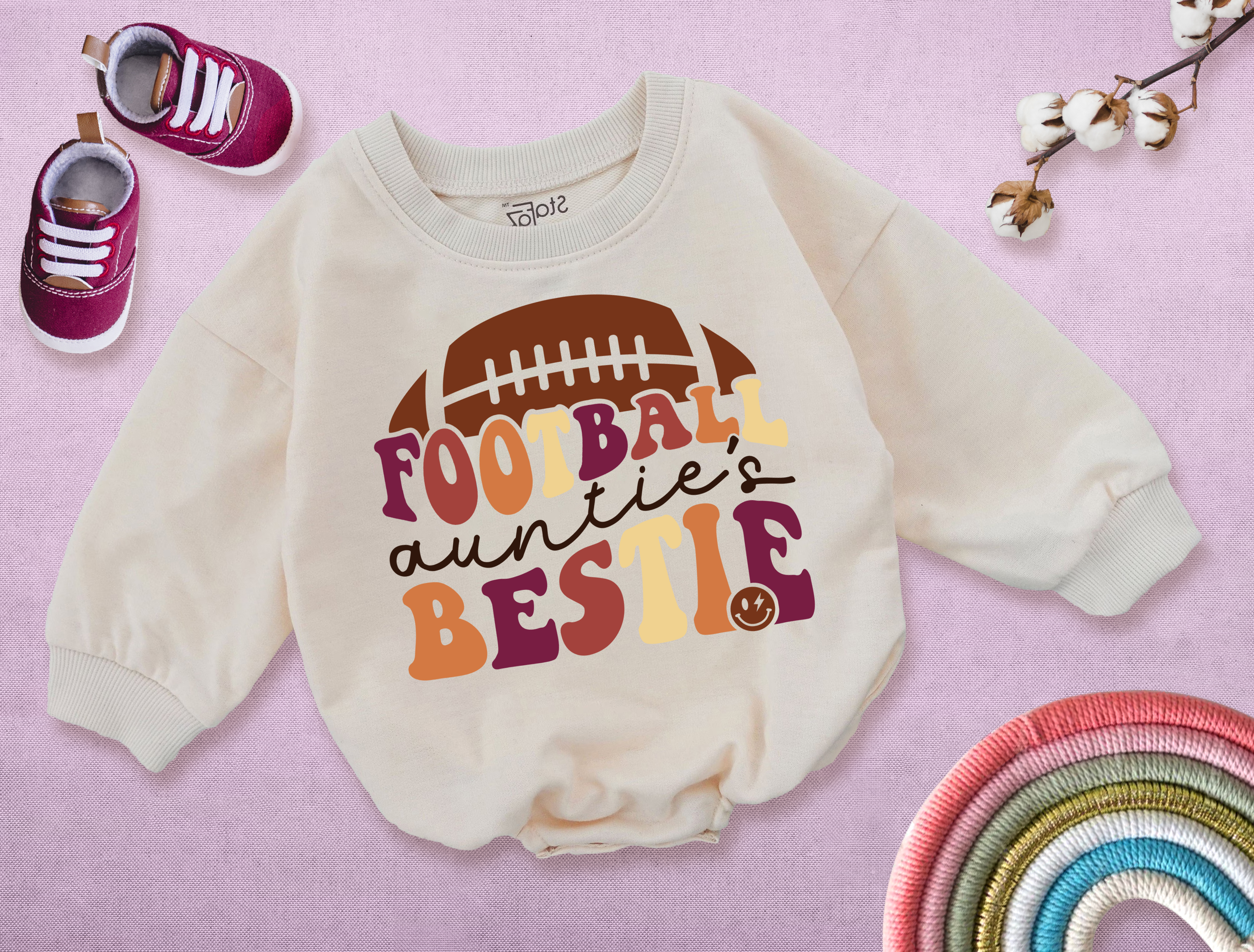 Auntie And Auntie's Bestie Romper Matching: Football Sweatshirt