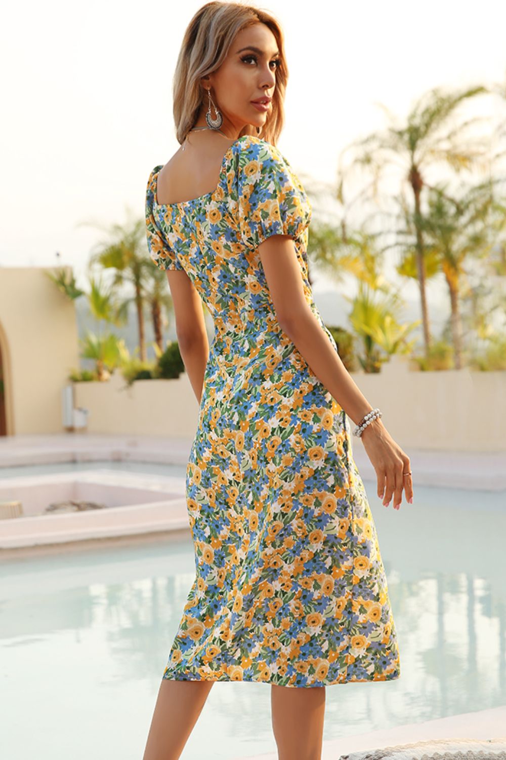 Summer Floral Dress: Short Sleeve Split Hem Style for Beach Weddings & Parties - Women's Event Attire