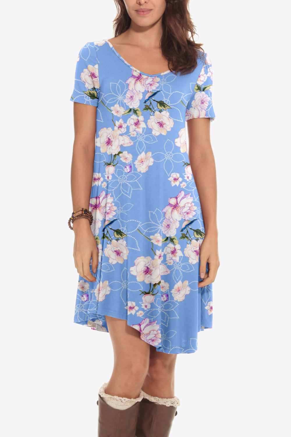Summer Floral Round Neck Short Sleeve Dress: Perfect for Beach Weddings & Women's Party Wear