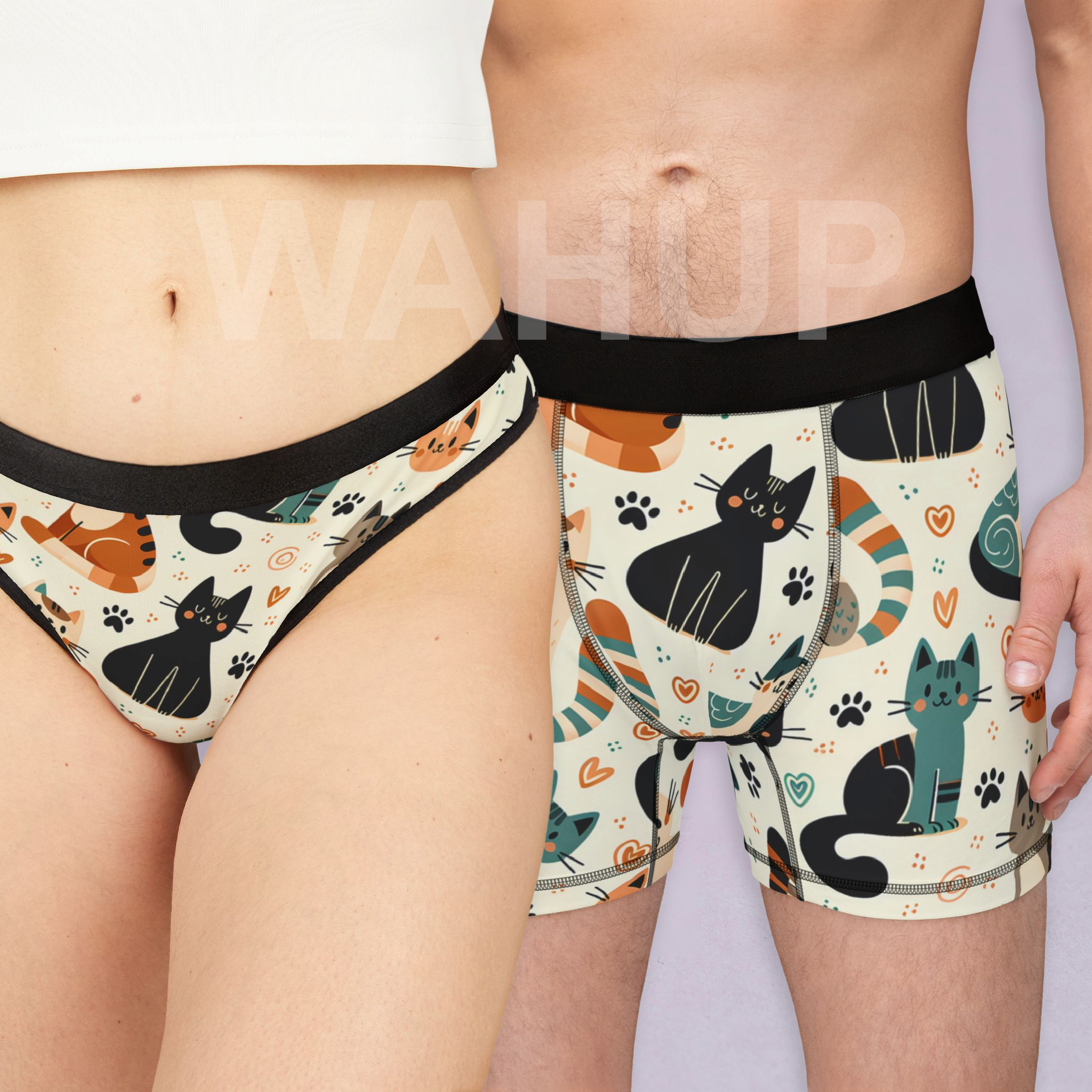 Matching underwear Cute Cats Doodle for couples boxer & thong set