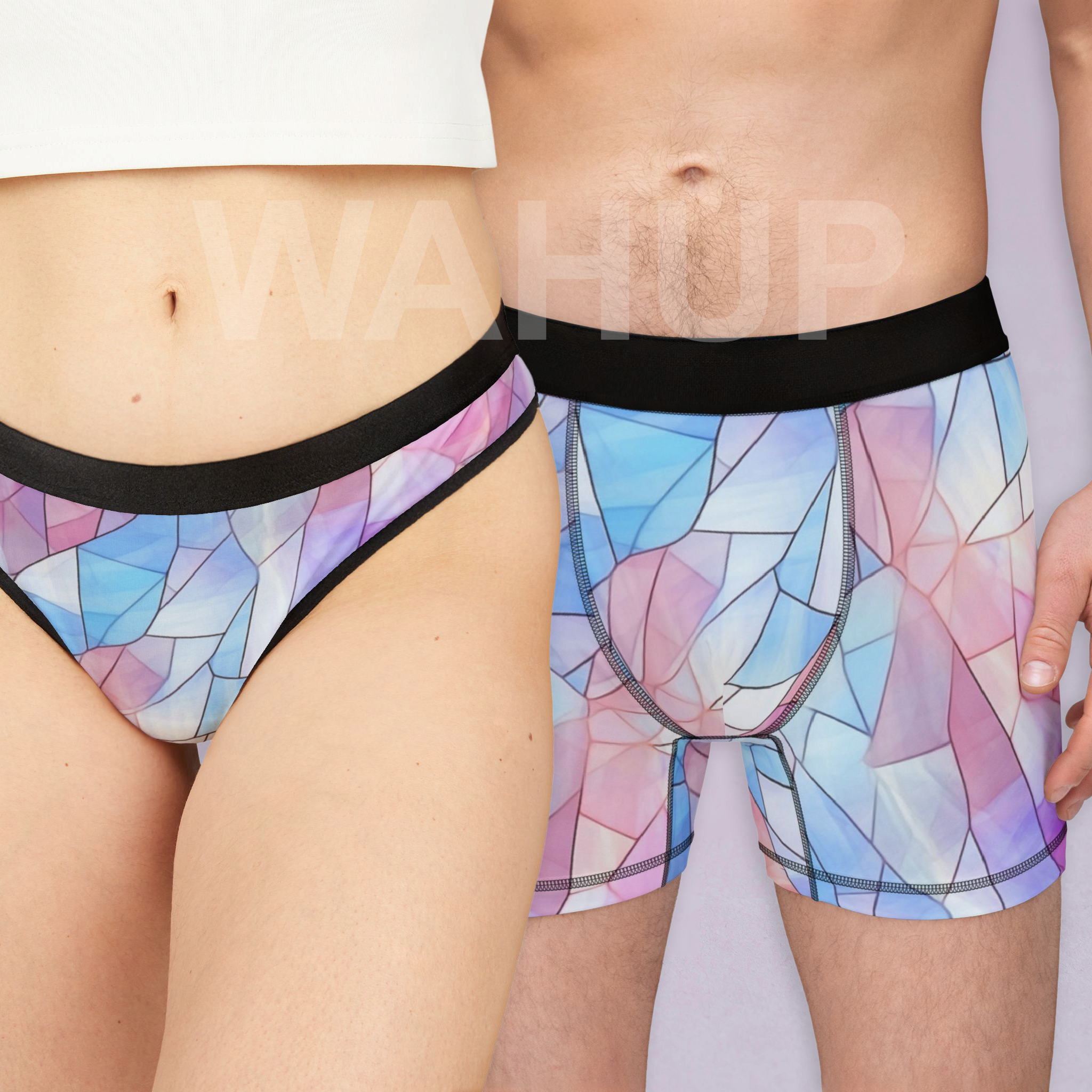 Matching underwear Pastel Stained Glass for couples boxer & thong set