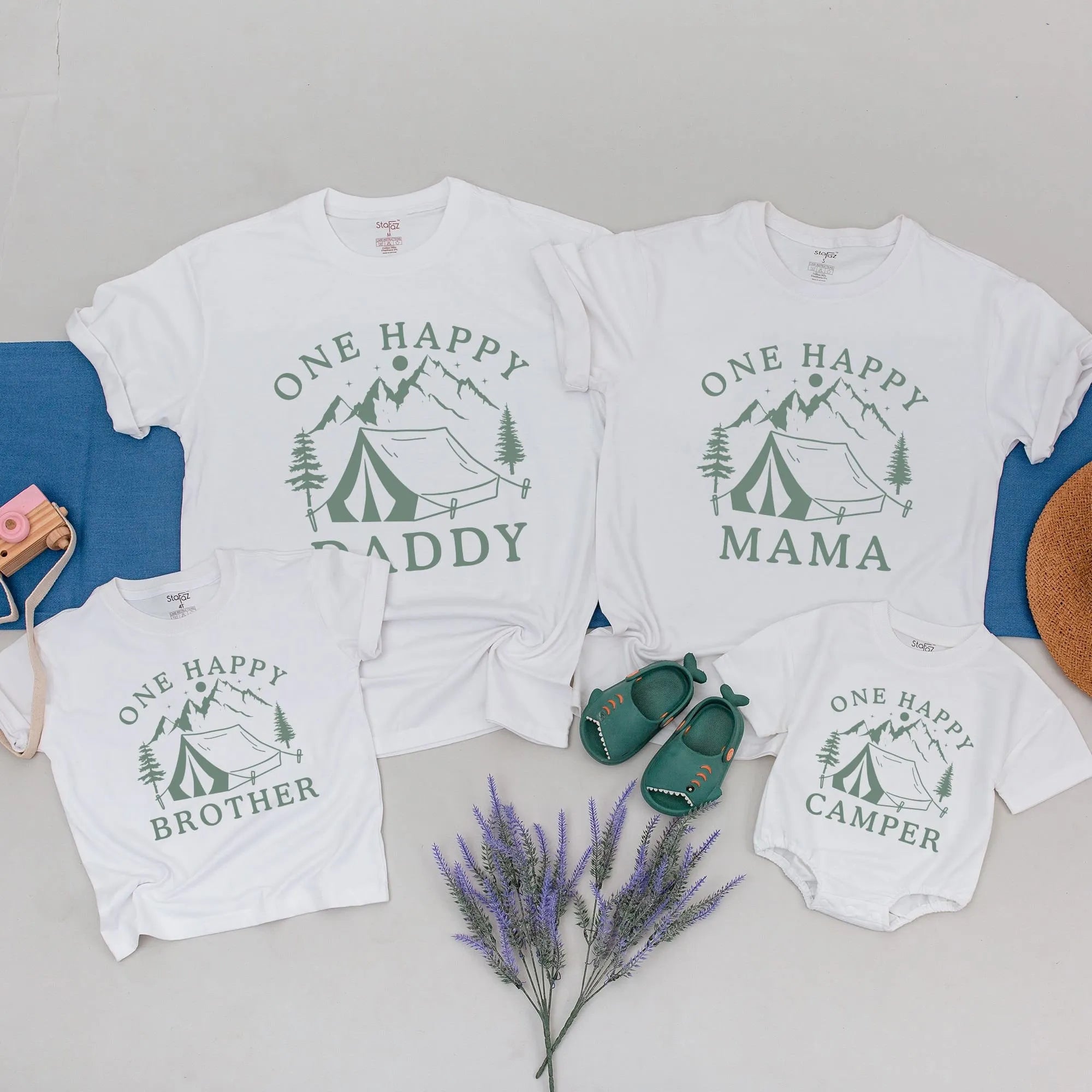 One Happy Camper 1st Birthday Romper Matching: Camping Family Tees