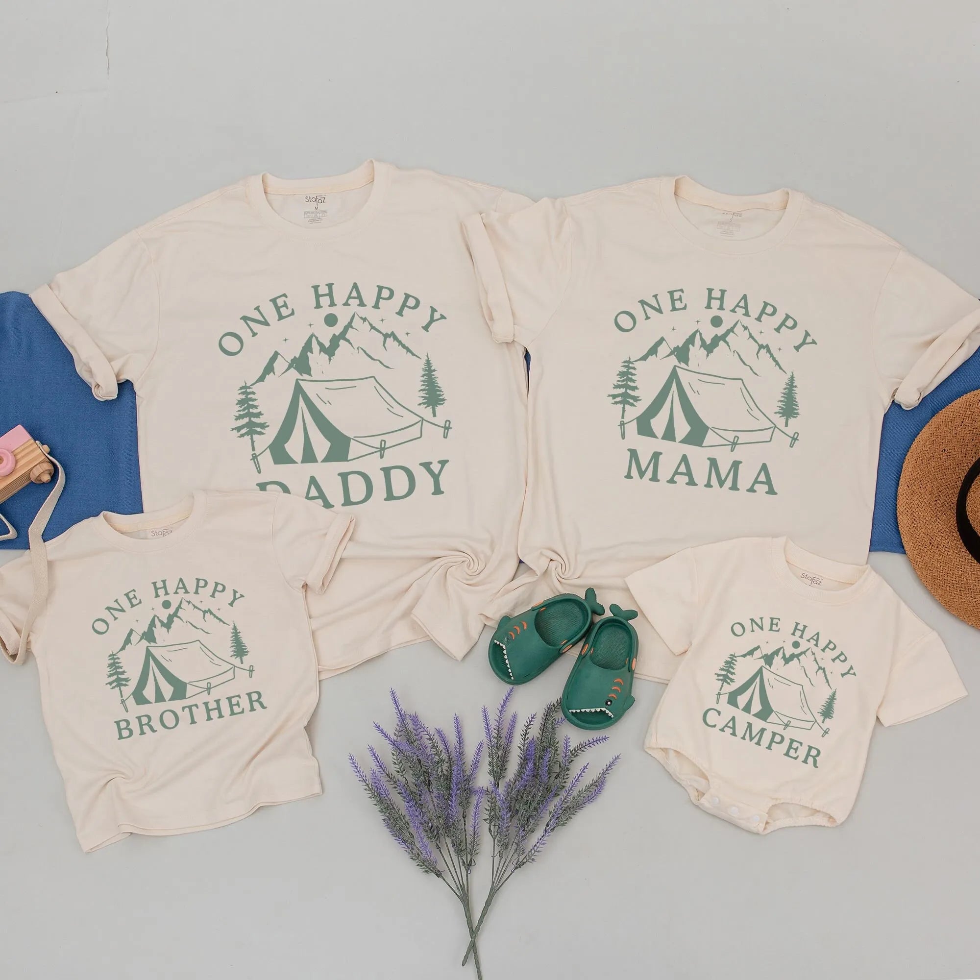 One Happy Camper 1st Birthday Romper Matching: Camping Family Tees