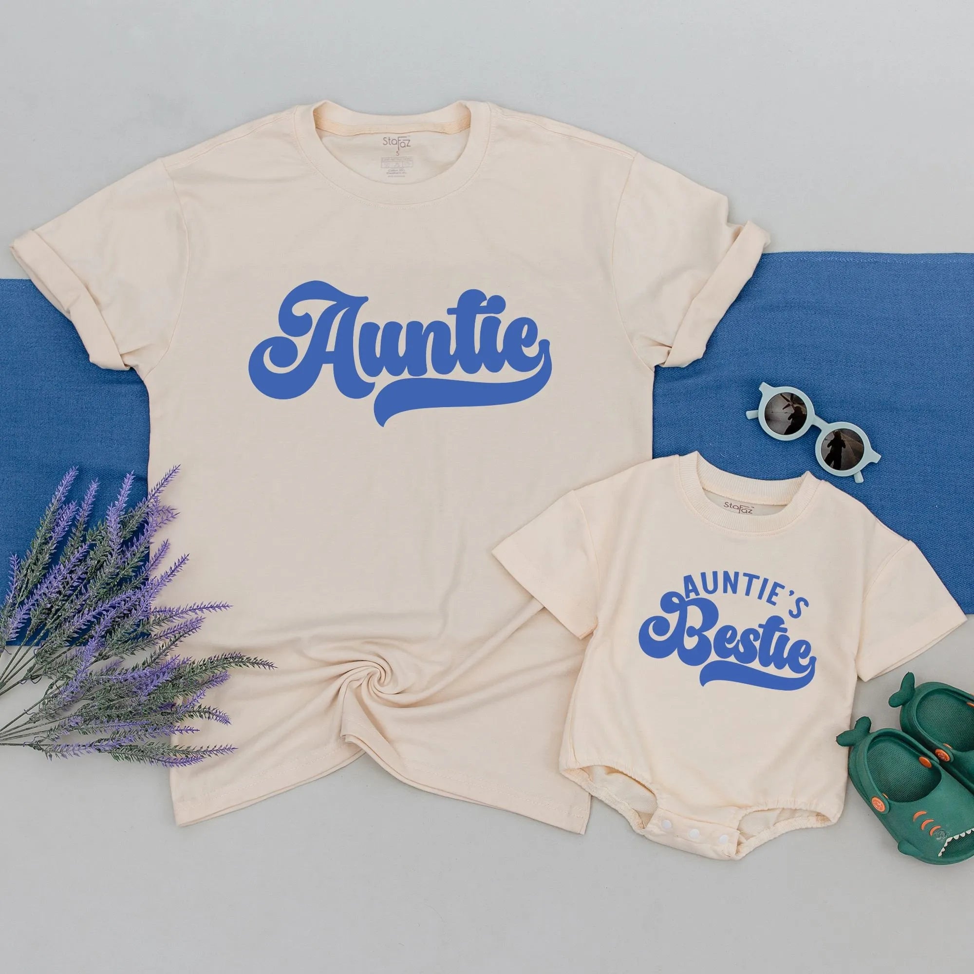 Auntie And Auntie's Bestie Baby Romper Matching: Custom Vintage Family T-Shirt!