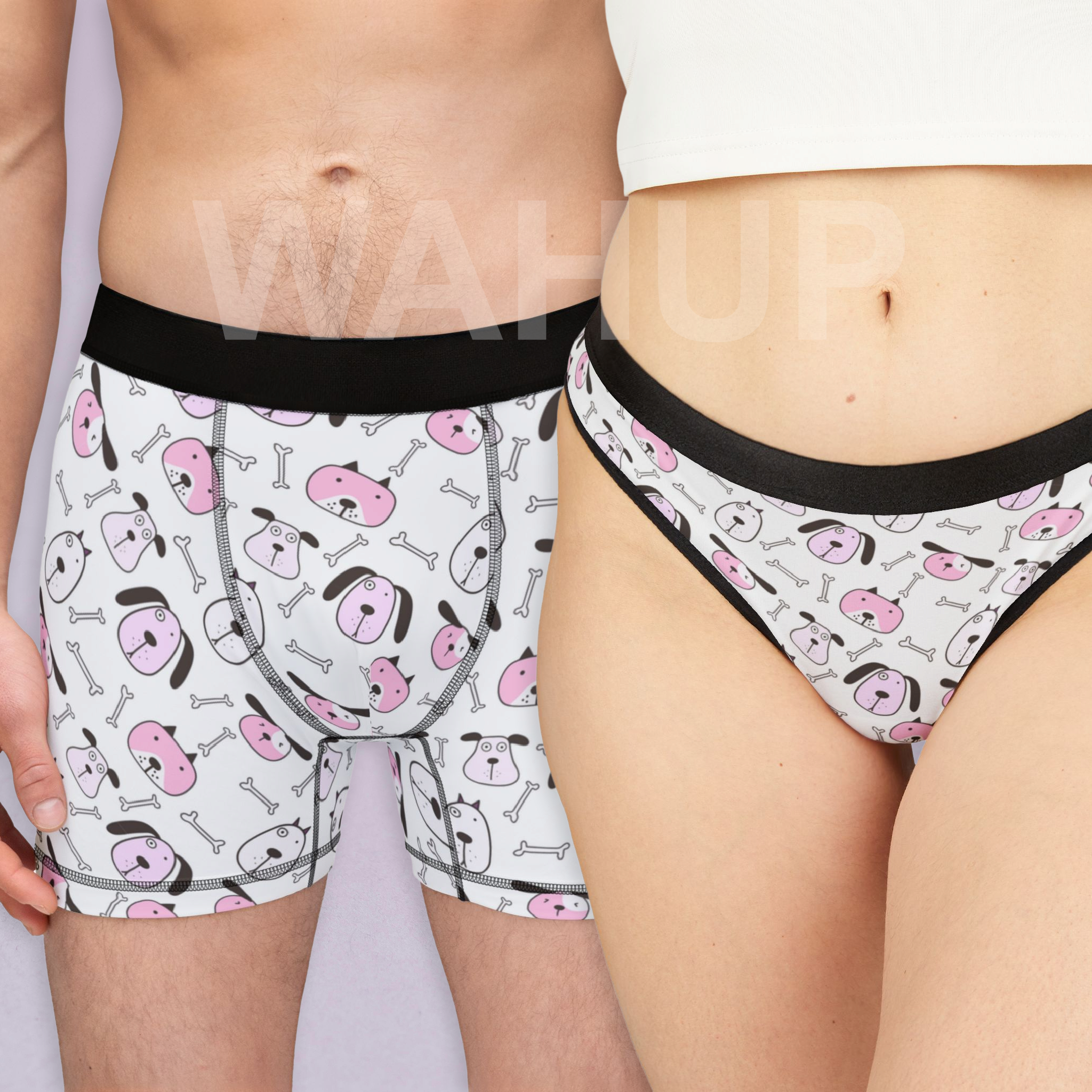 Matching underwear Cute Dog for couples boxer & thong set