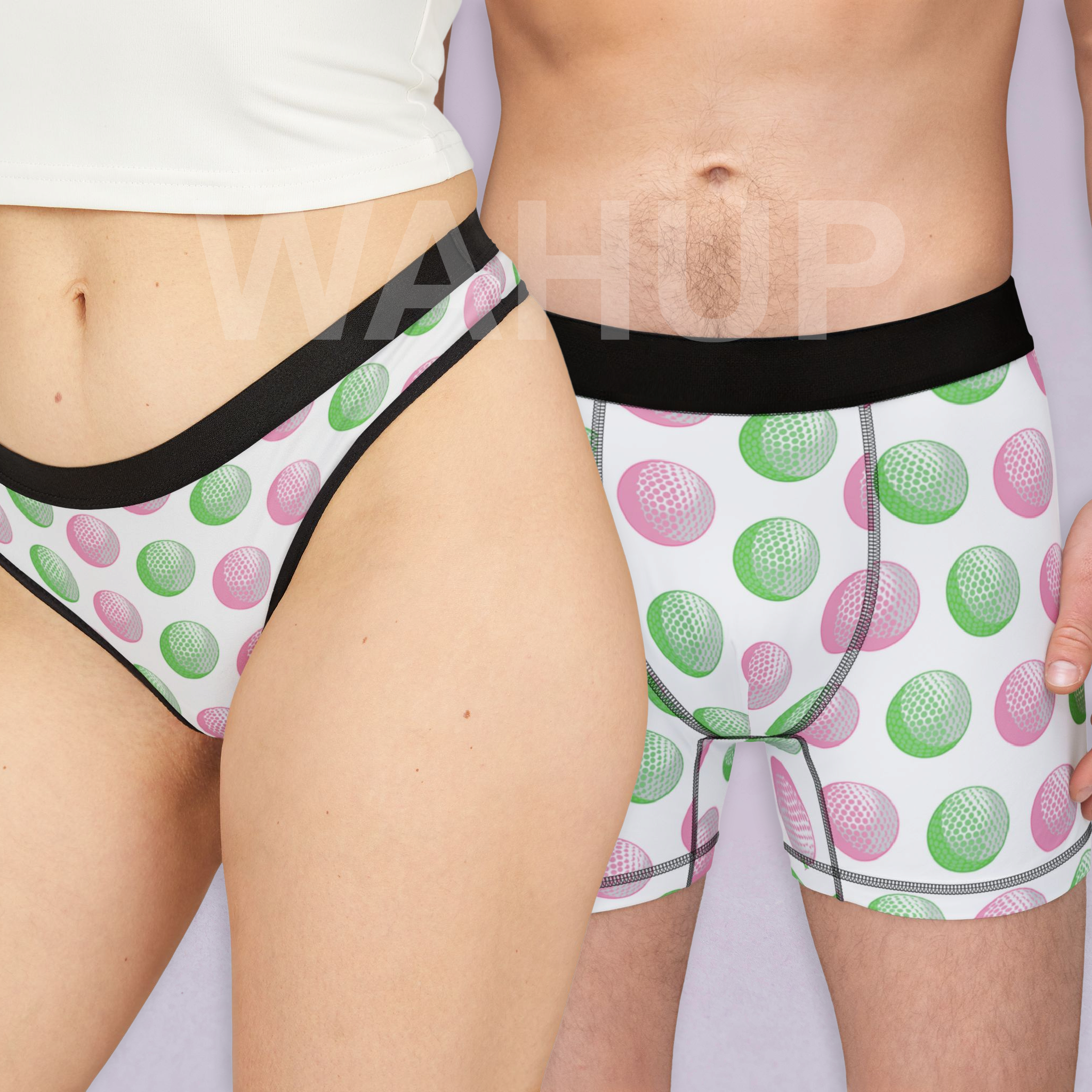 Matching underwear Pink Golf for couples boxer & thong set