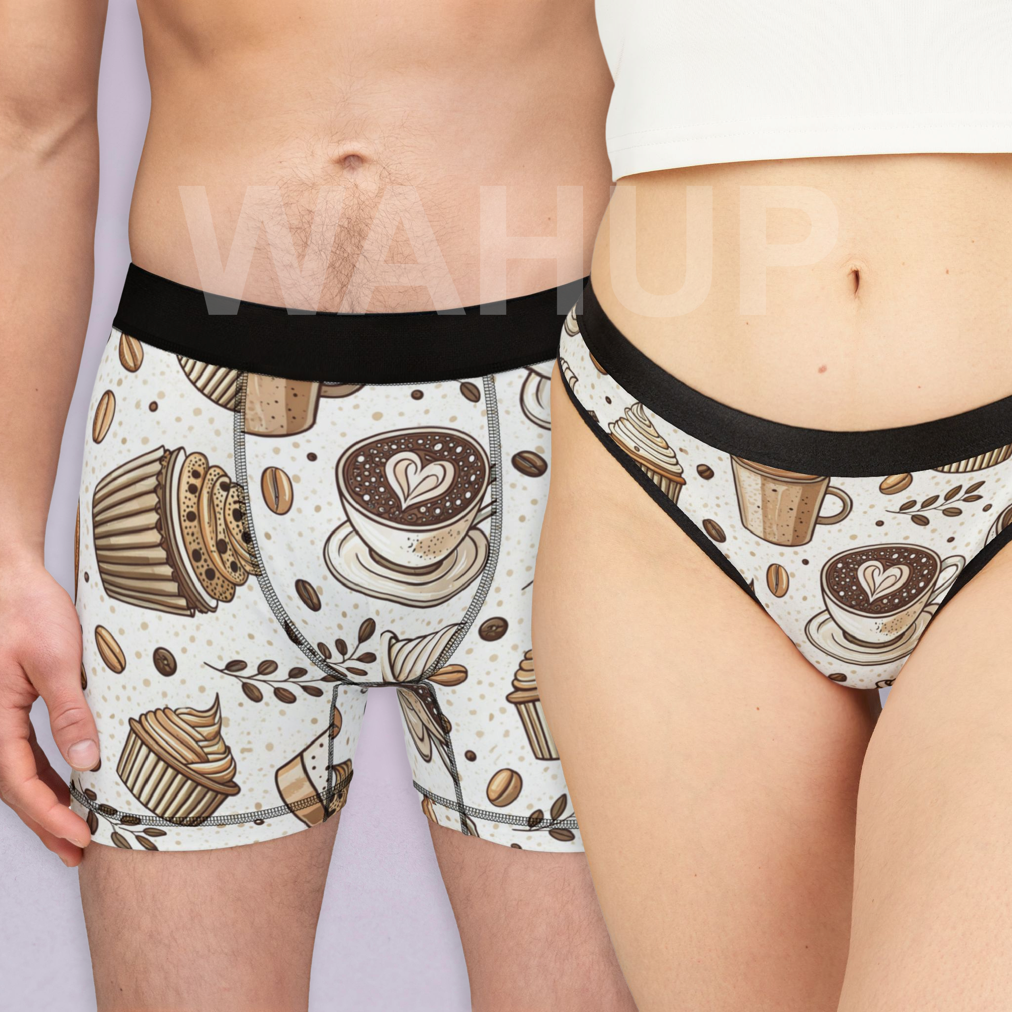 Matching underwear Coffee for couples boxer & thong set