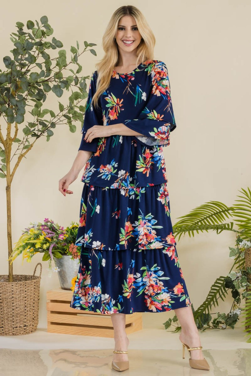 Elegant Floral Midi Dress: Perfect Summer Beach Wedding Attire for Women Guests
