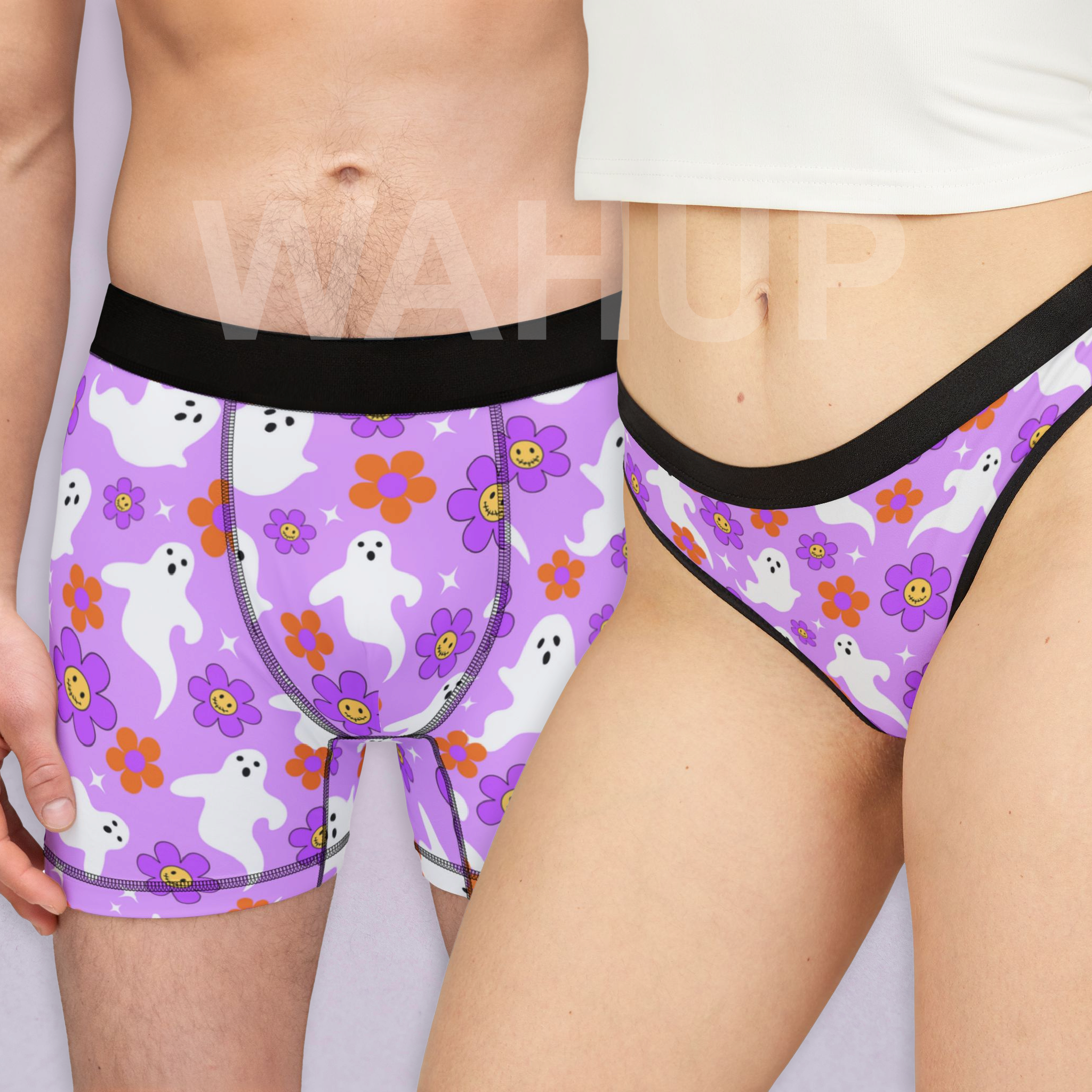 Matching underwear Groovy Halloween for couples boxer & thong set