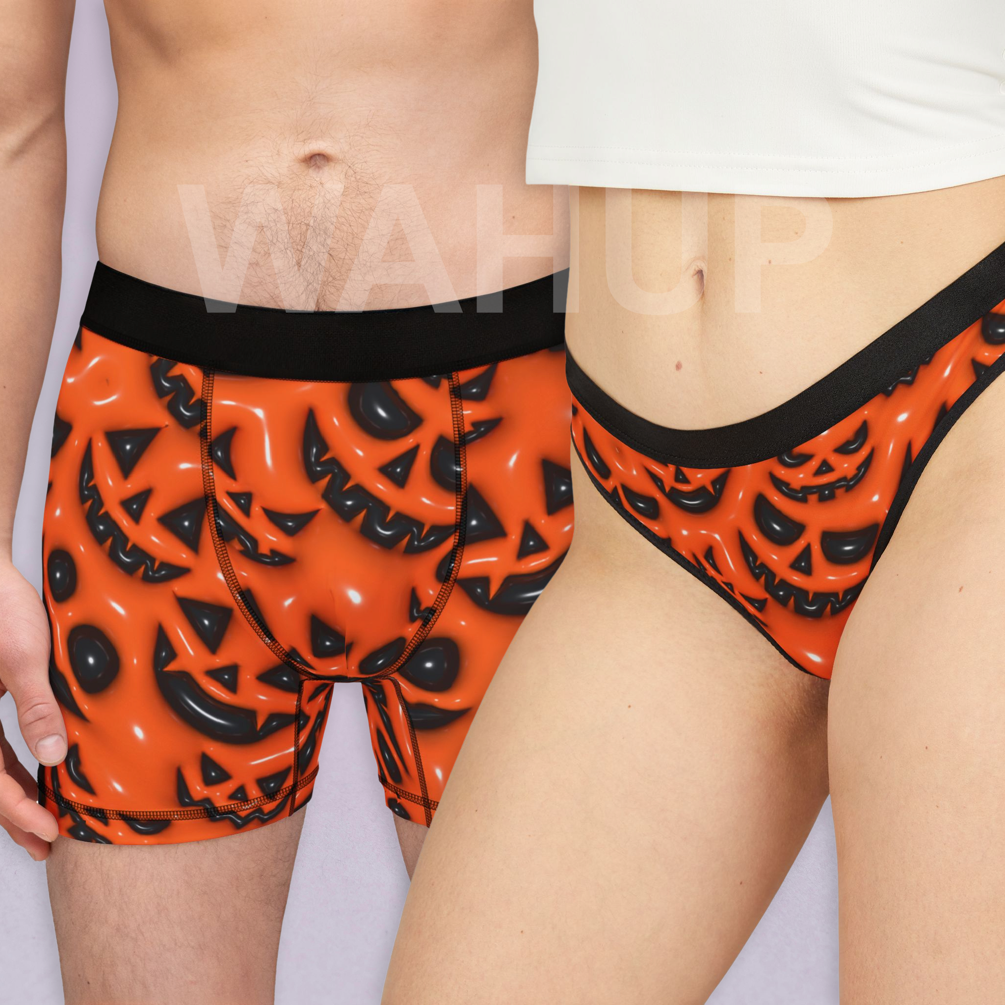 Matching underwear Inflate Halloween Pumpkin Face for couples boxer & thong set