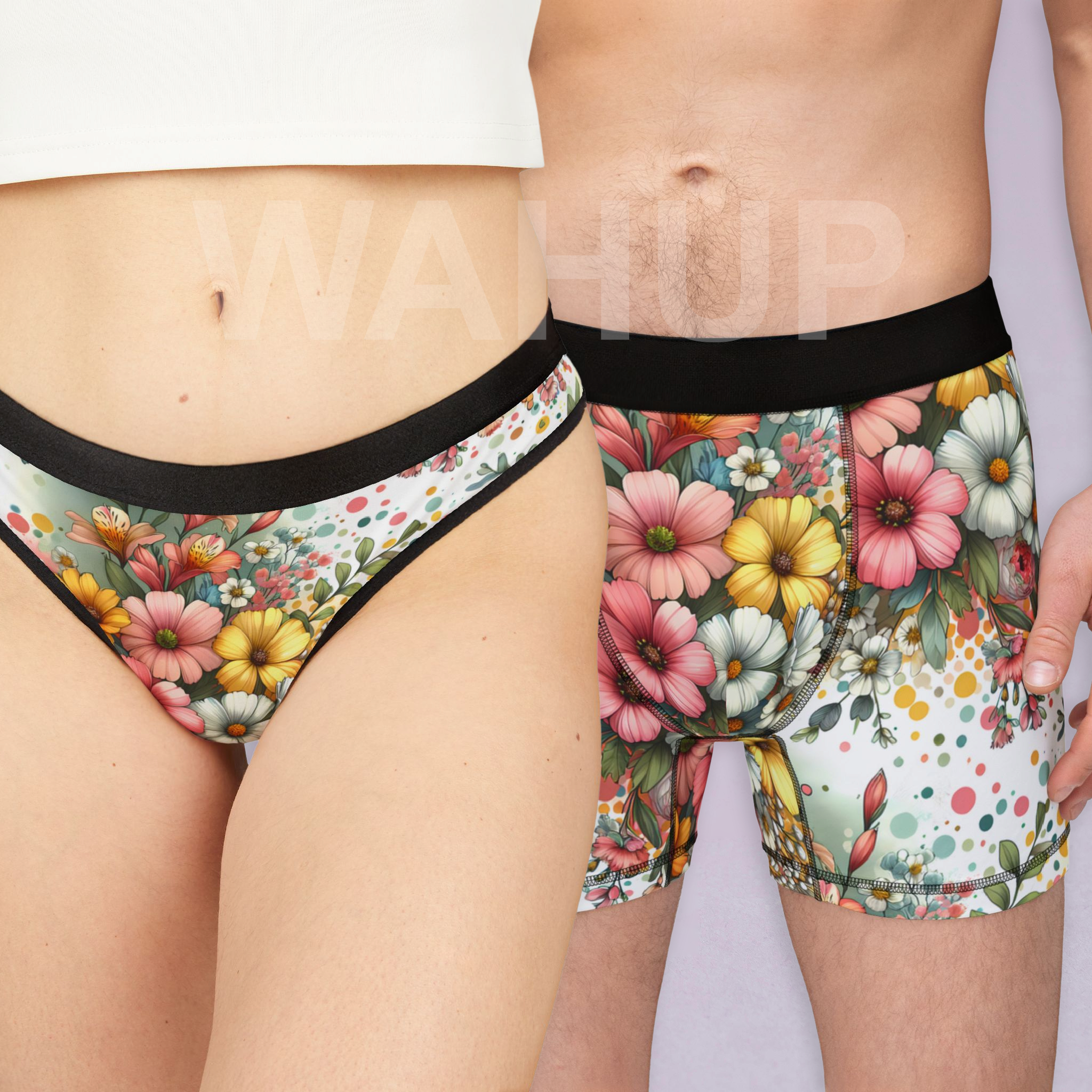 Matching underwear Vibrant Spring Floral for couples boxer & thong set