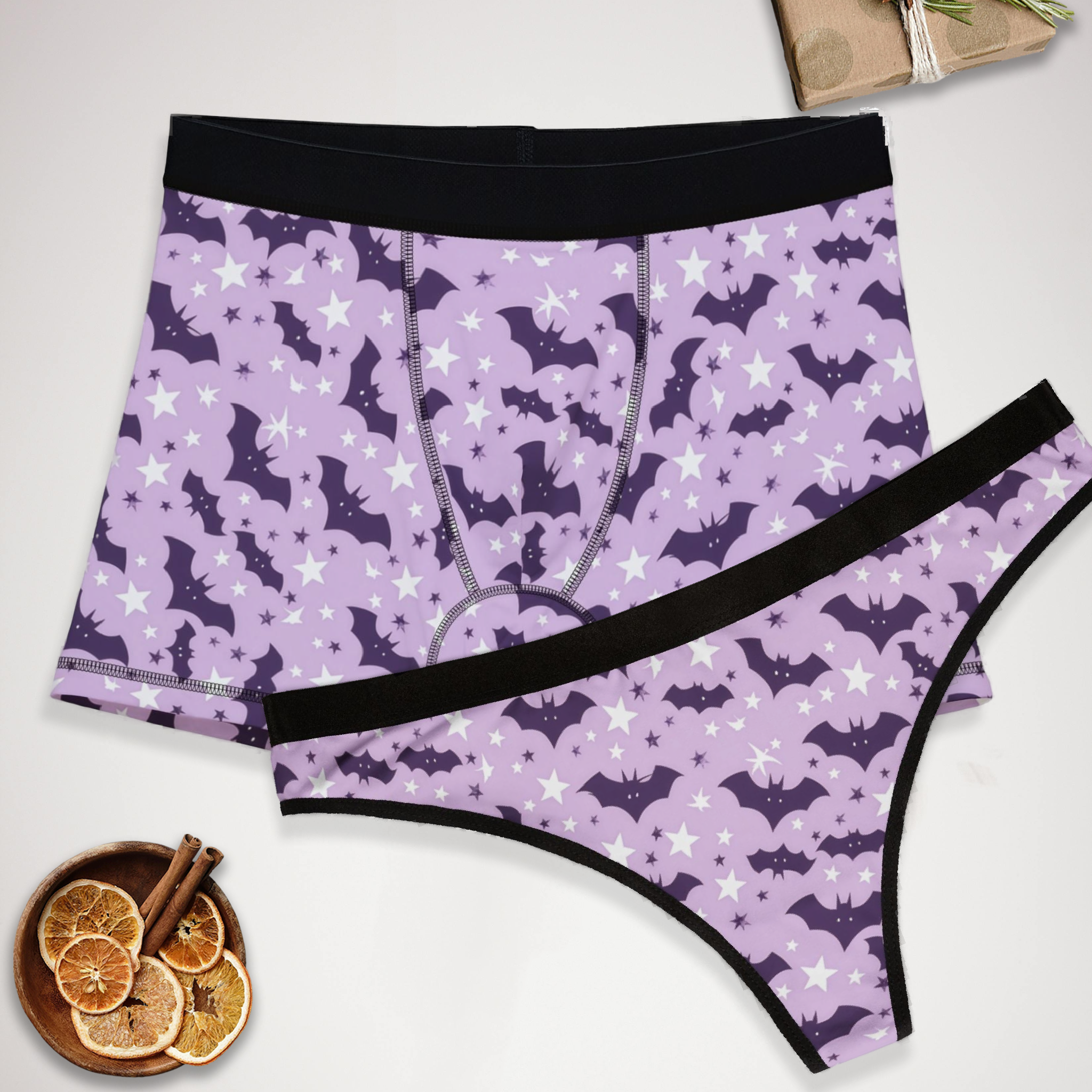 Matching underwear Halloween Bat for couples boxer & thong