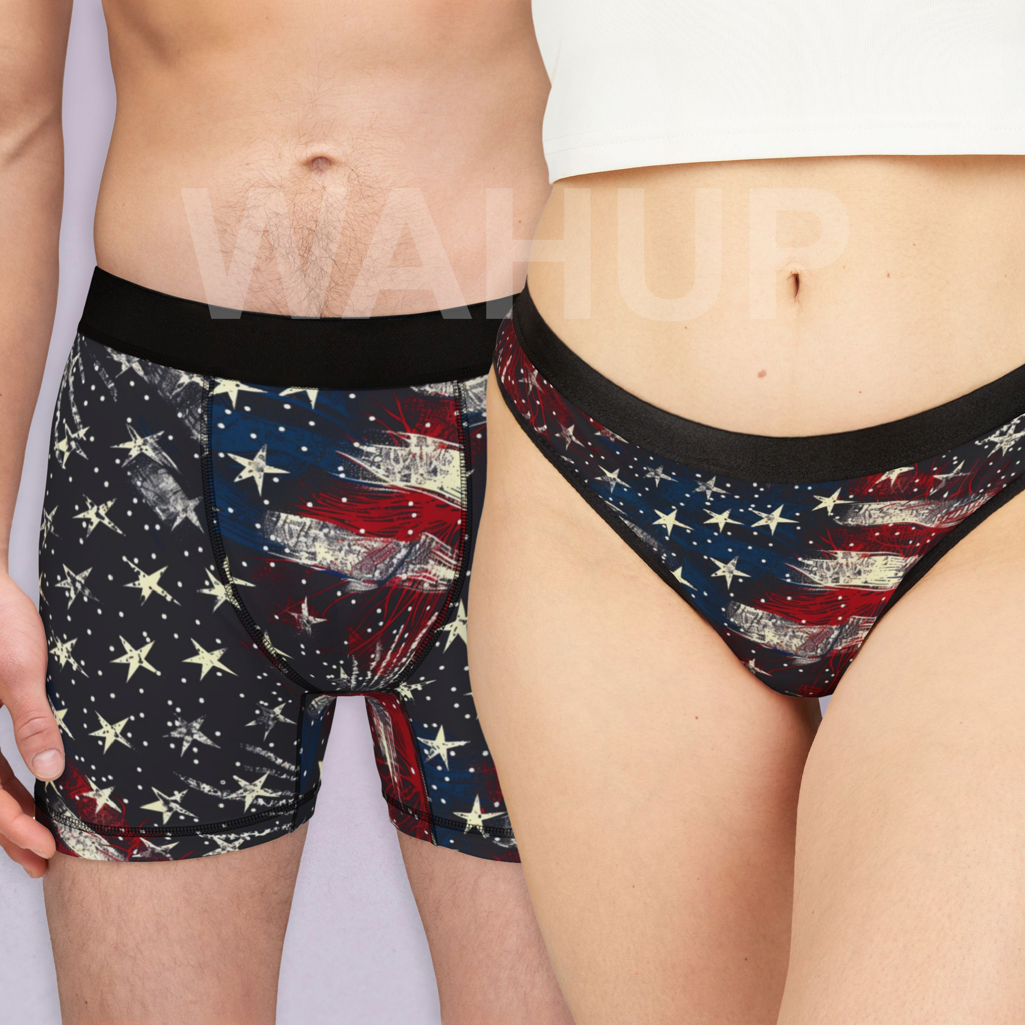 Matching underwear 4th of July Patriotic for couples boxer & thong set