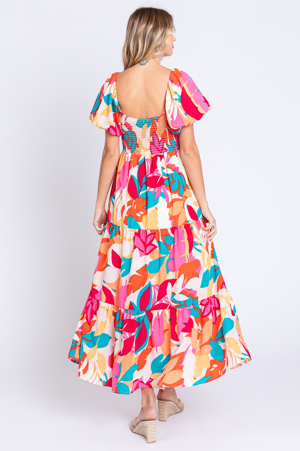 Elegant Beach Wedding Guest Tiered Maxi Dress with Smocked Back