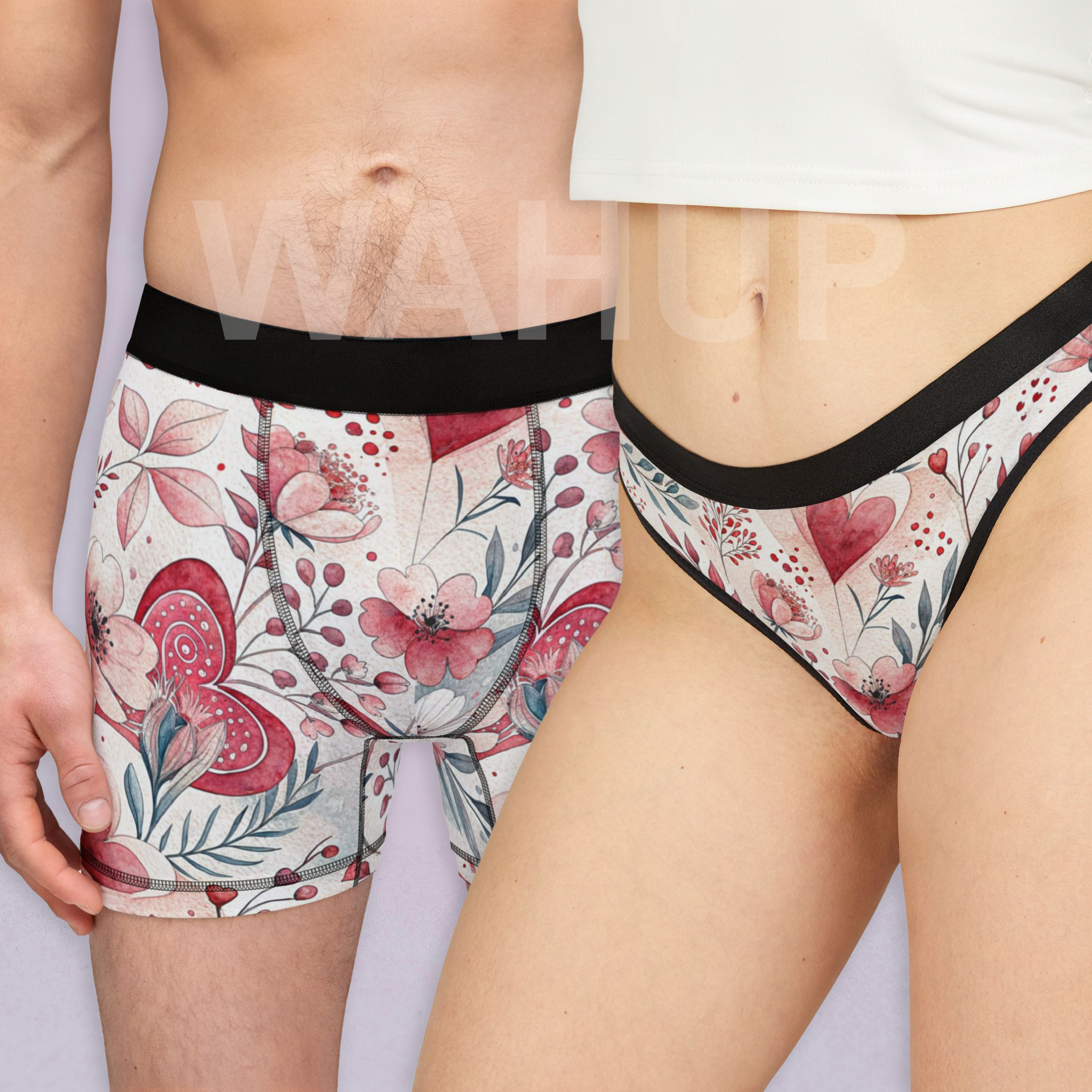 Matching underwear Romantic Watercolor Wedding Anniversary for couples boxer & thong set