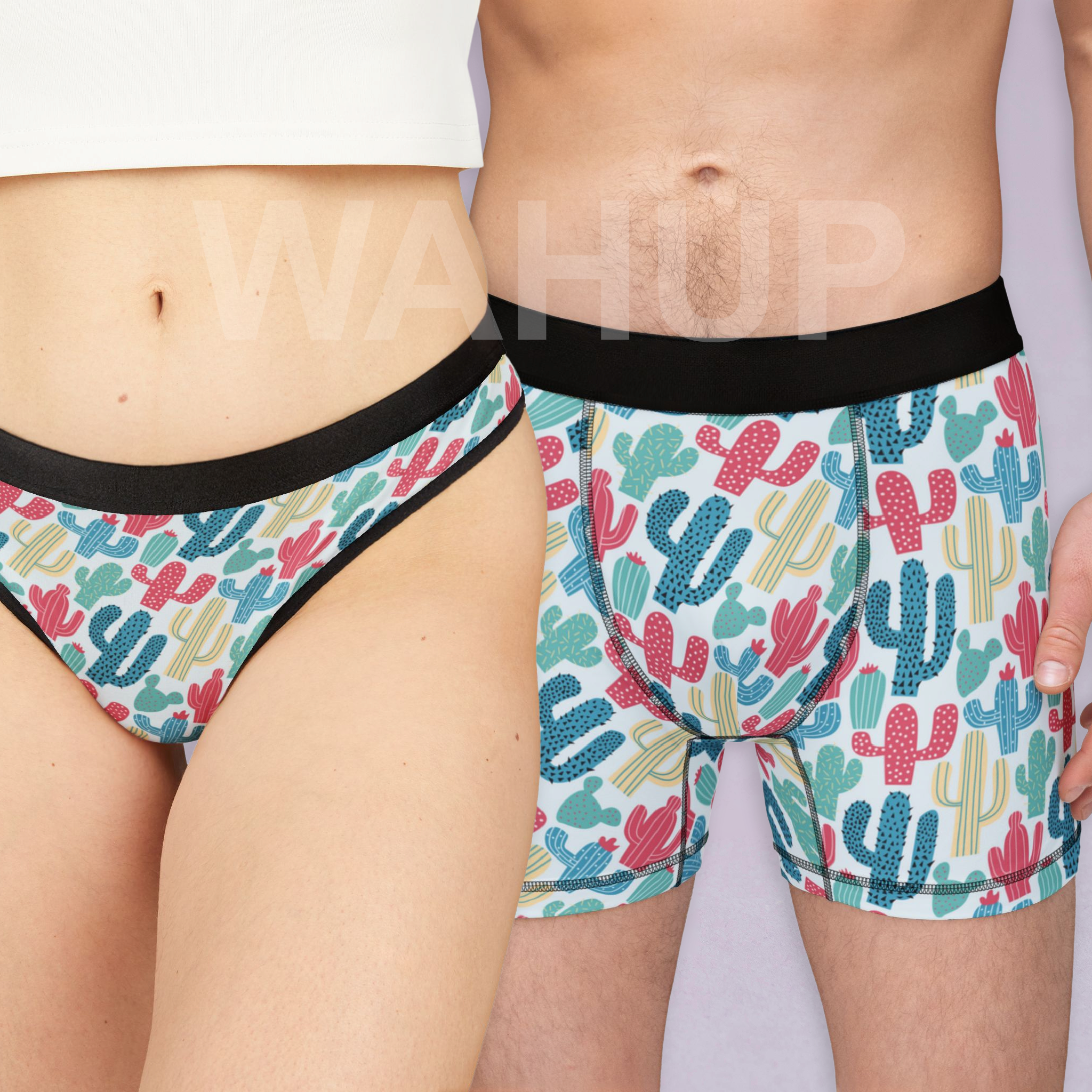 Matching underwear Cactus Colorful Doodle for couples boxer & thong set