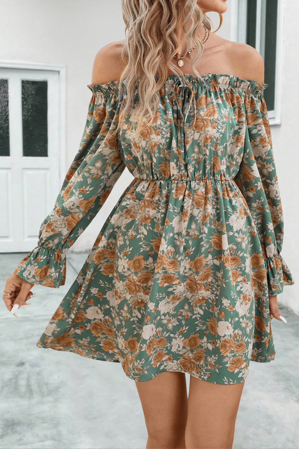Summer Chic: Off-Shoulder Floral Dress for Beach Wedding Guests & Party Attendees