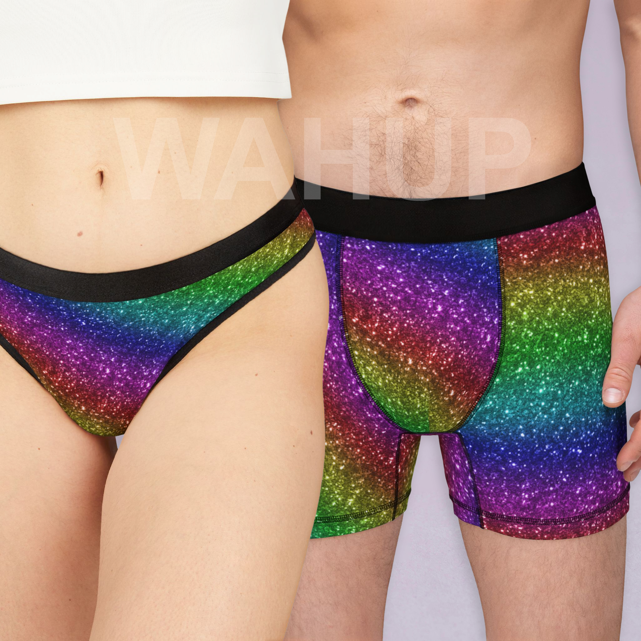 Matching underwear Rainbow Glitter for couples boxer & thong set