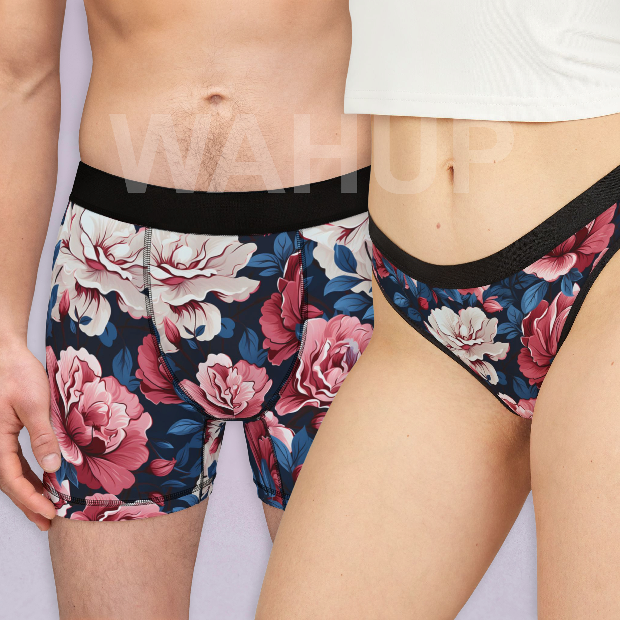 Matching underwear Cherry Rose for couples boxer & thong set