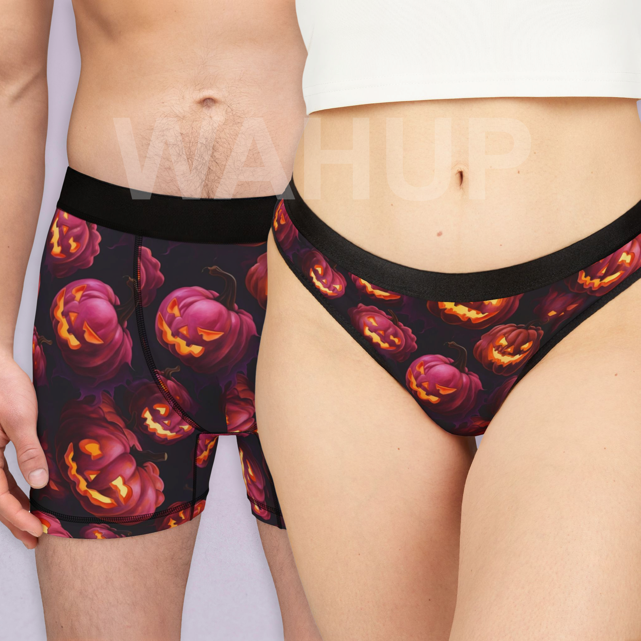 Matching underwear Halloween Pumpkin with Glowing Eyes and Mouths for couples boxer & thong