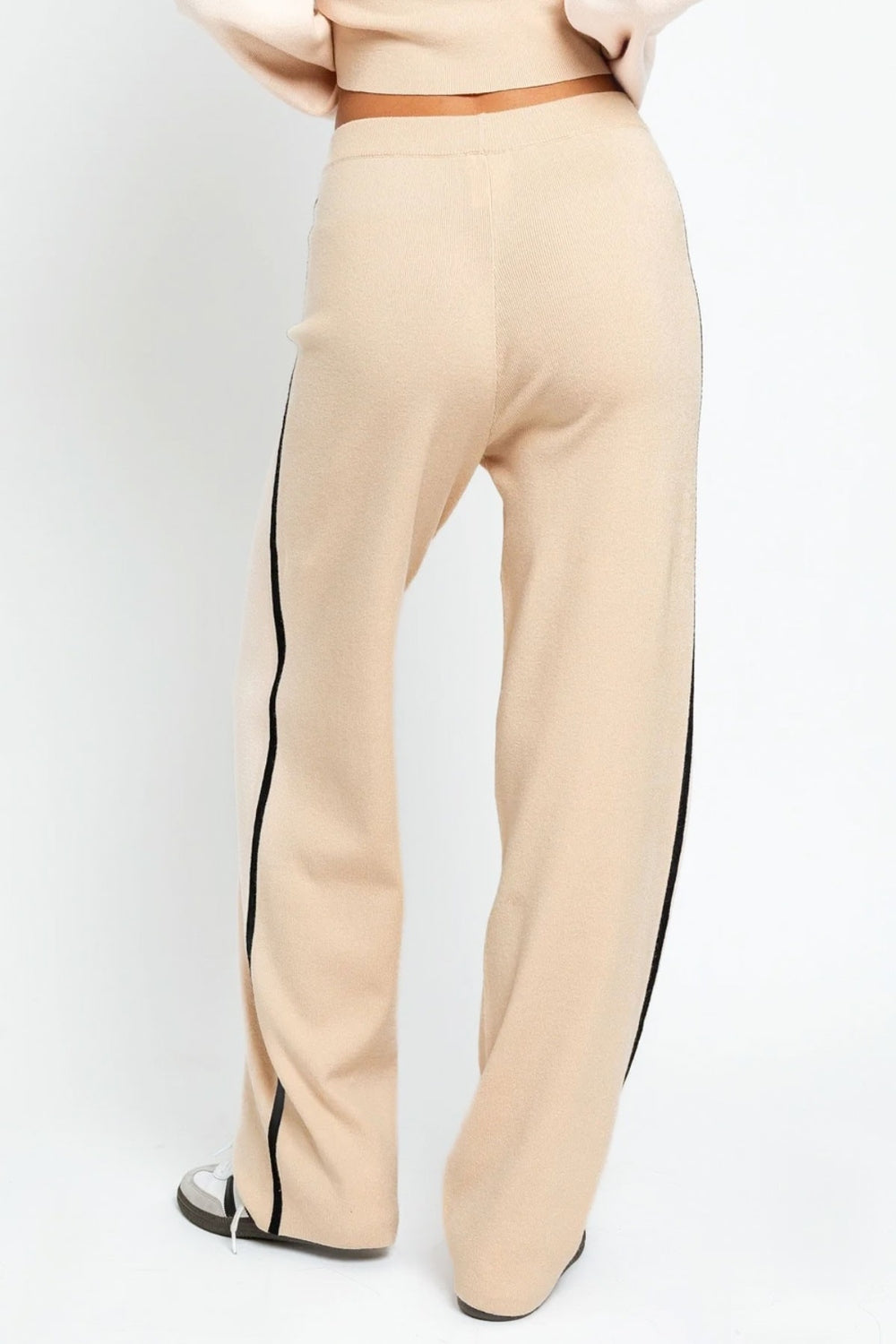 Stylish Contrast Trim High Waist Wide Leg Sweater Pants for Women - Elevate Your Look with Fashionable Comfort!