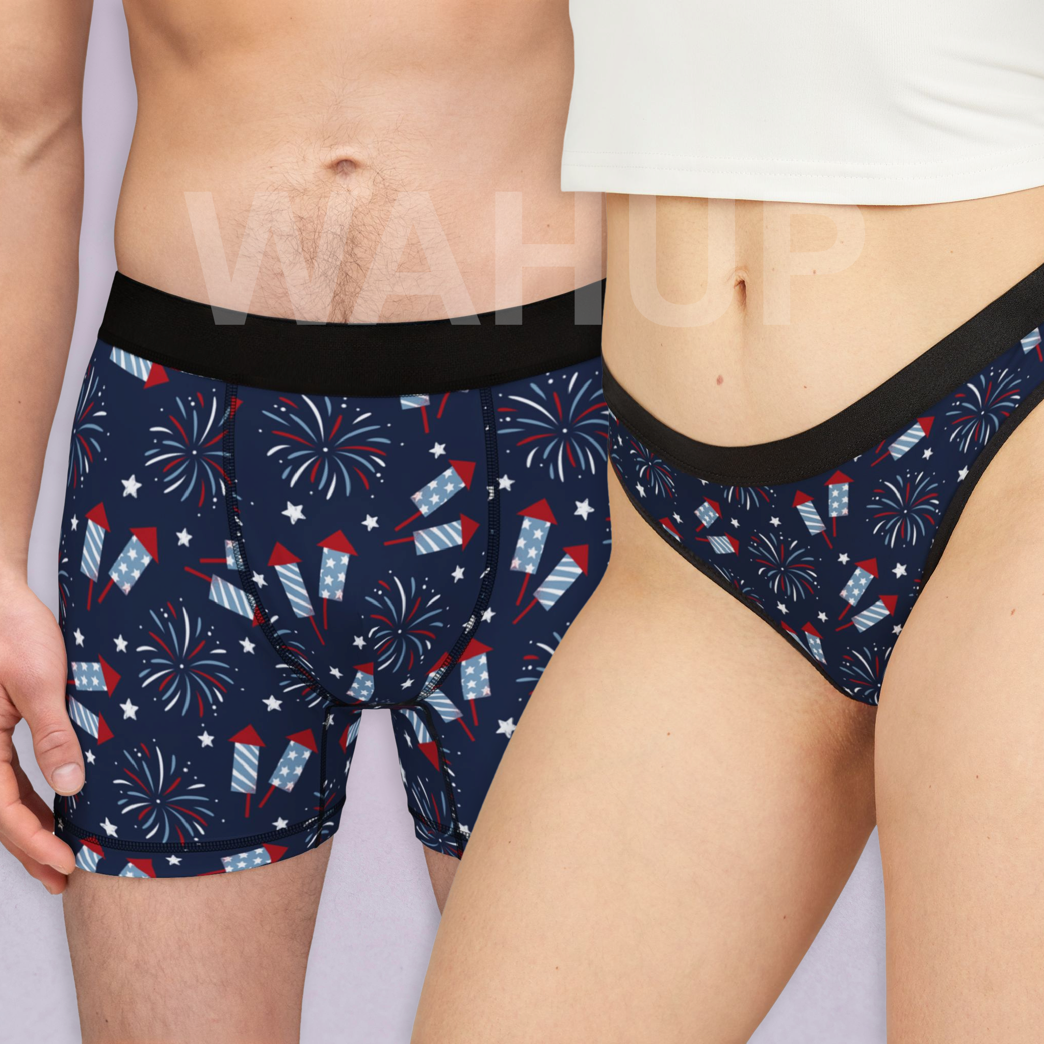 Matching underwear 4th of July for couples boxer & thong