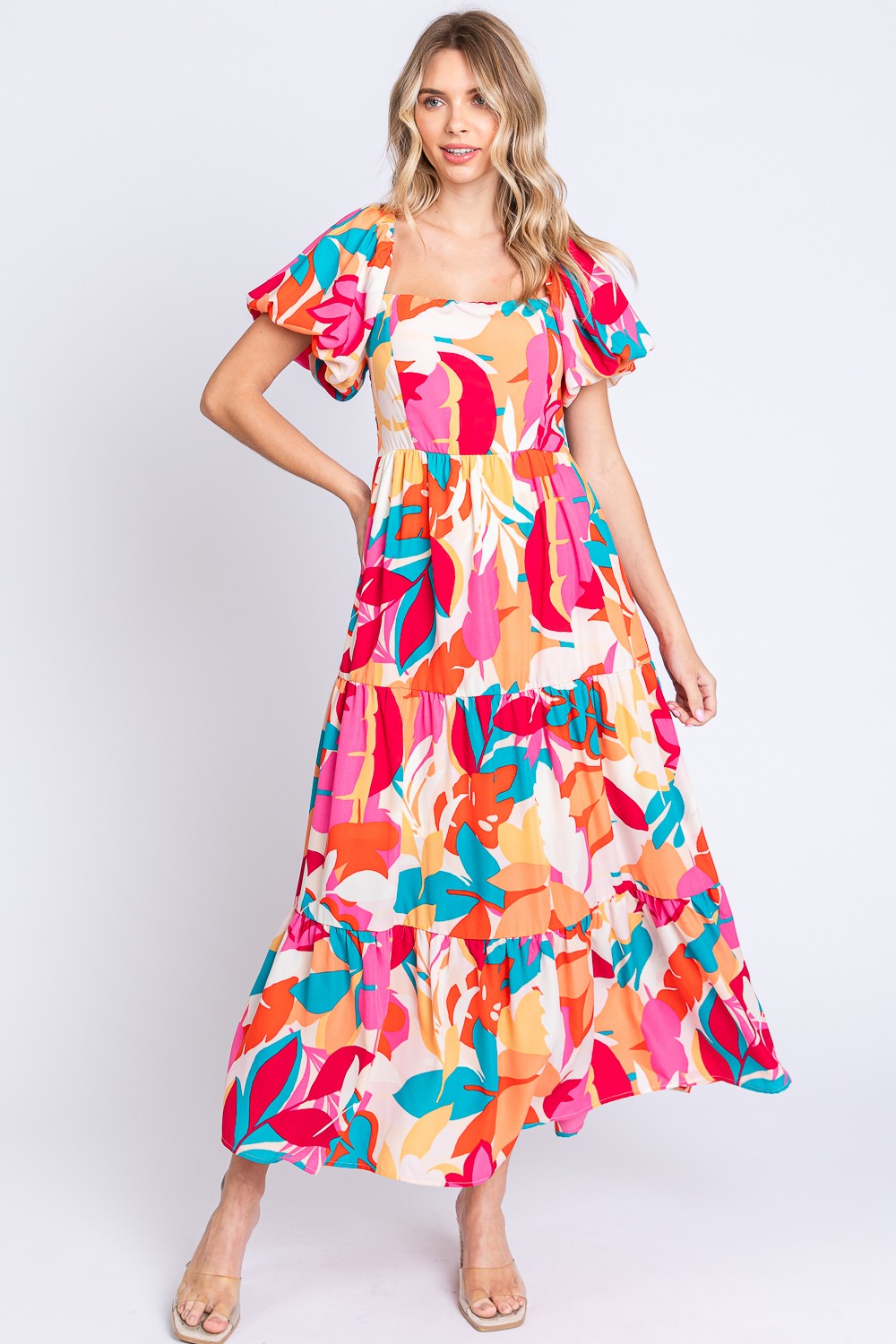 Elegant Beach Wedding Guest Tiered Maxi Dress with Smocked Back