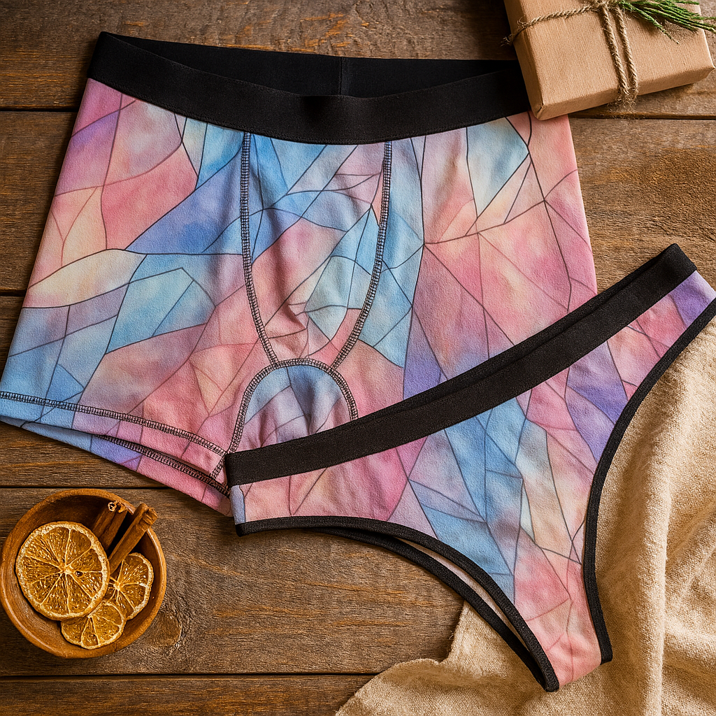 Matching underwear Pastel Stained Glass for couples boxer & thong set