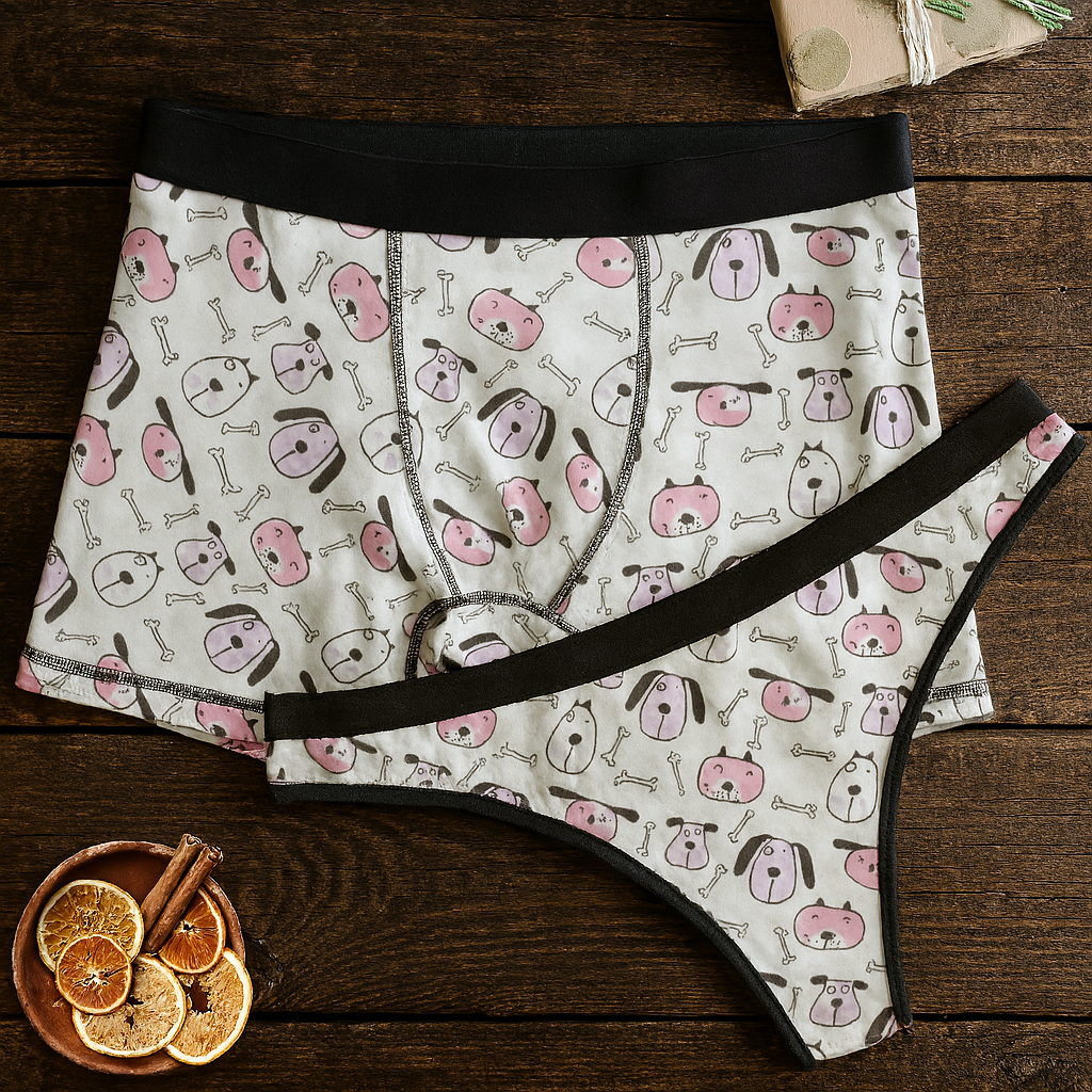 Matching underwear Cute Dog for couples boxer & thong set