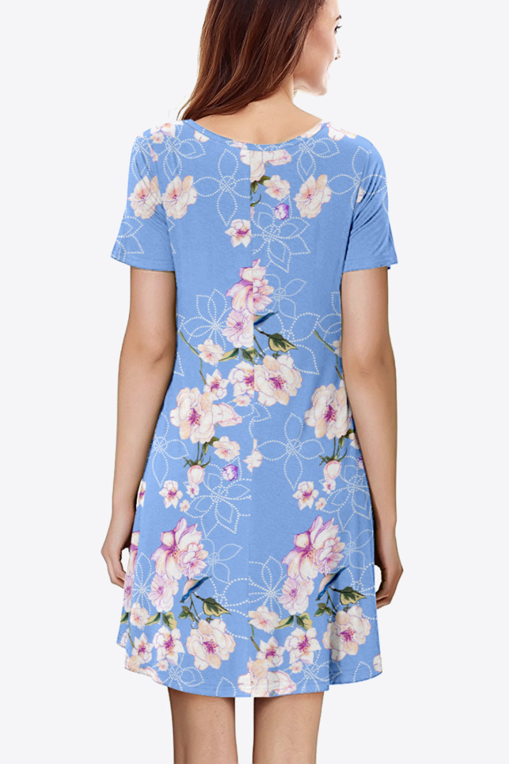 Summer Floral Round Neck Short Sleeve Dress: Perfect for Beach Weddings & Women's Party Wear