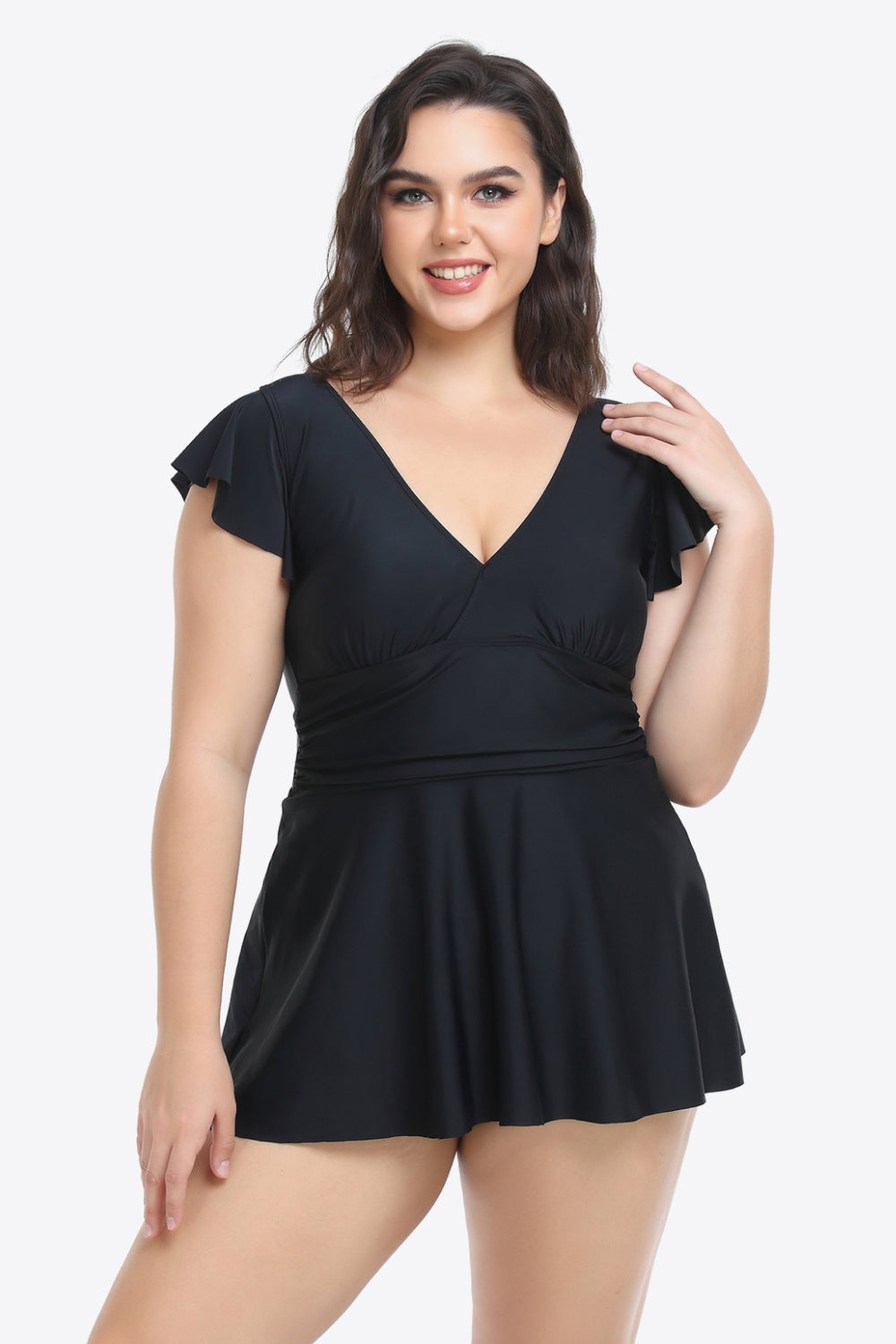 Elegant Plus Size Beach Wedding Guest Dress - Ruffled Plunge Swim Dress and Bottoms Set for Stylish and Comfortable Summer Celebrations