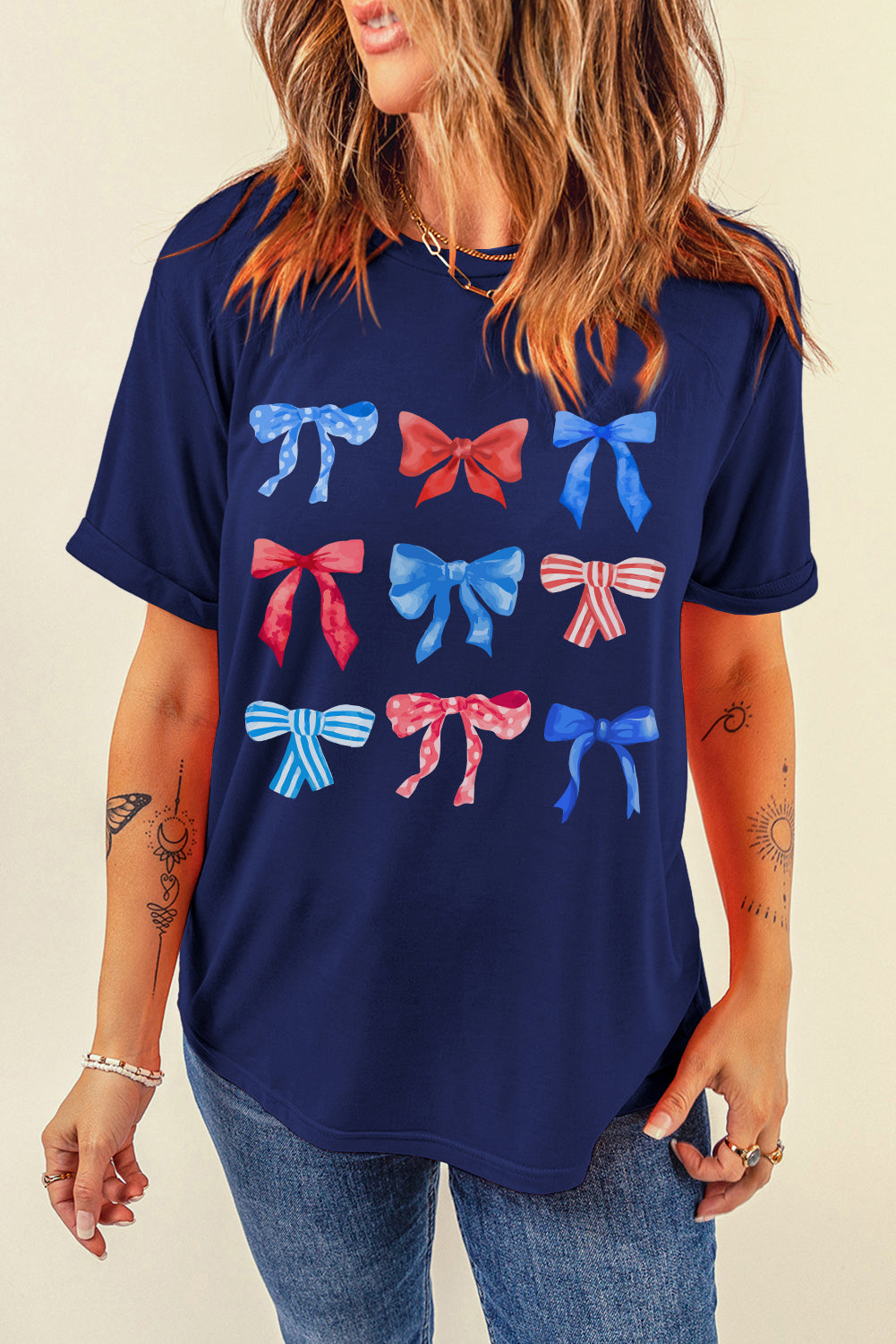 Stylish Bow Graphic Tee for Women - Round Neck Short Sleeve T-Shirt, Comfort Fit Casual Summer Top, Available in Various Sizes