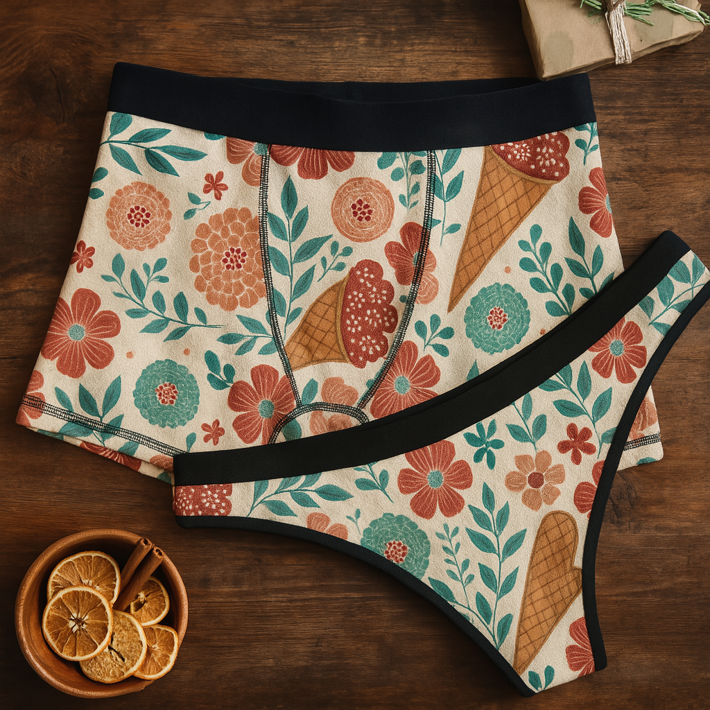 Matching underwear Floral Ice Cream for couples boxer & thong set