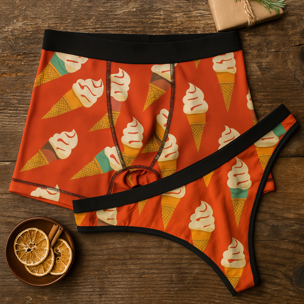 Matching underwear Minimal Ice Cream for couples boxer & thong set