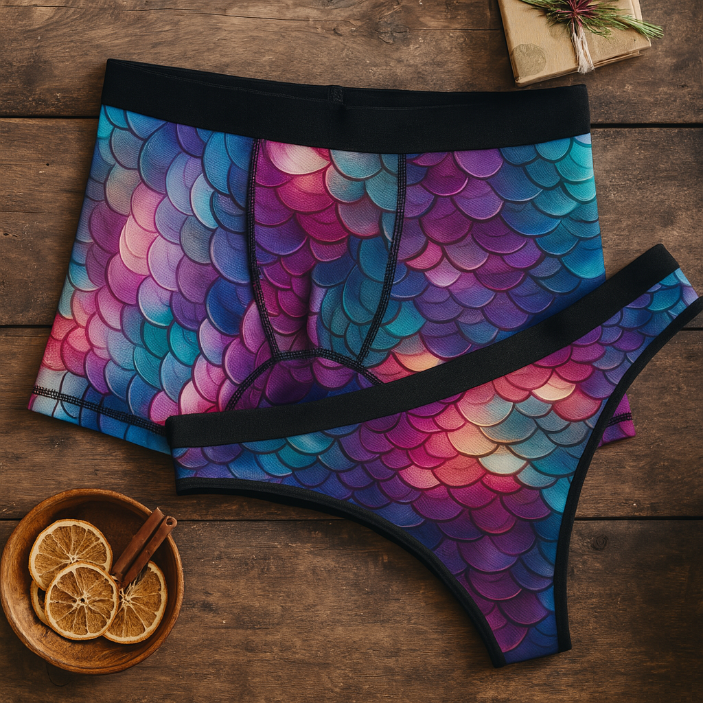 Matching underwear Mermaid Scales for couples boxer & thong set
