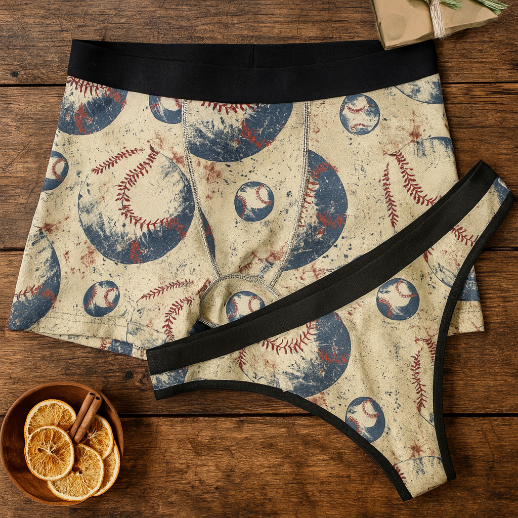 Matching underwear Retro Baseball for couples boxer & thong set