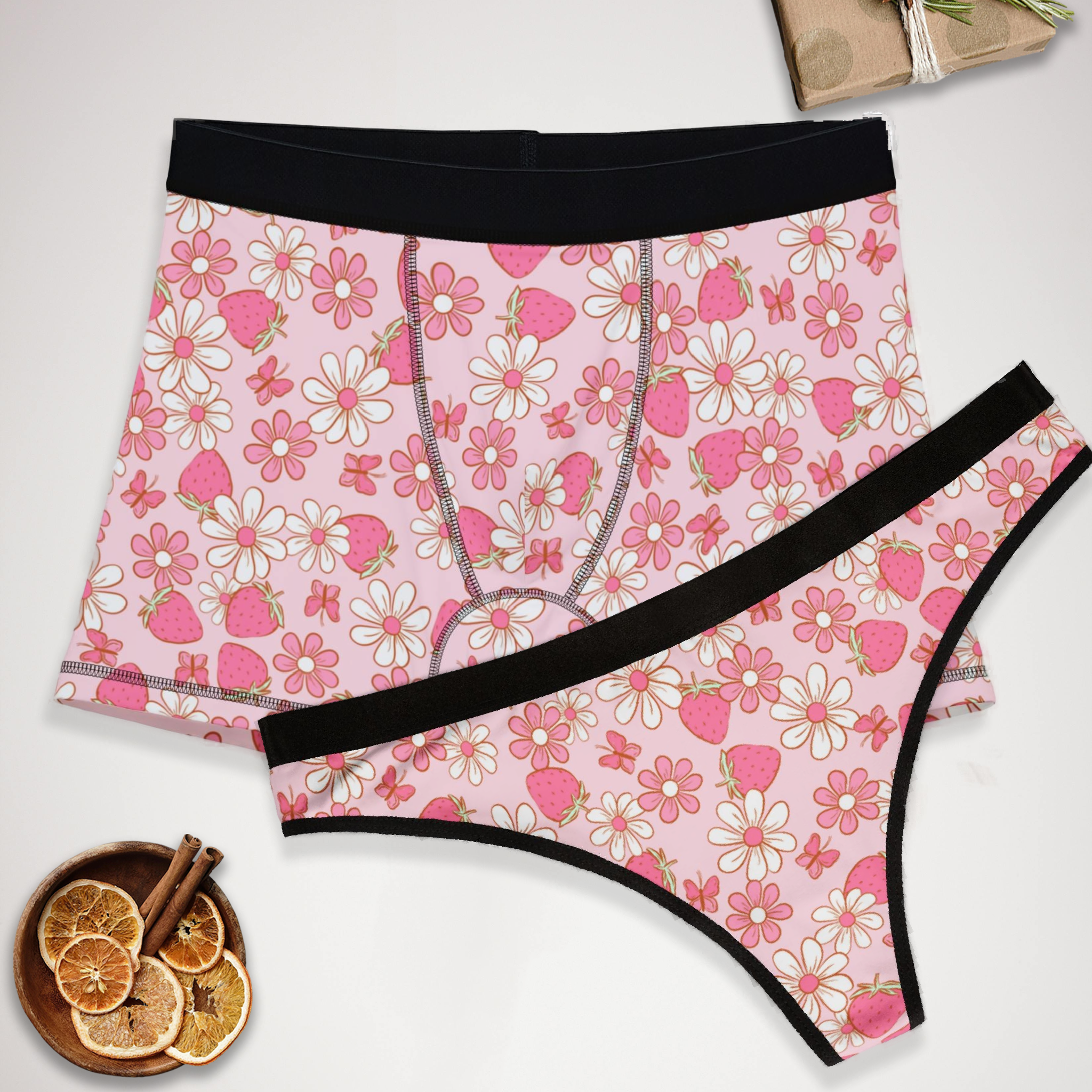 Matching underwear Strawberry Daisy for couples boxer & thong