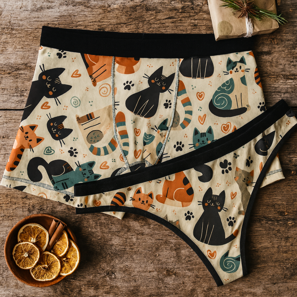 Matching underwear Cute Cats Doodle for couples boxer & thong set