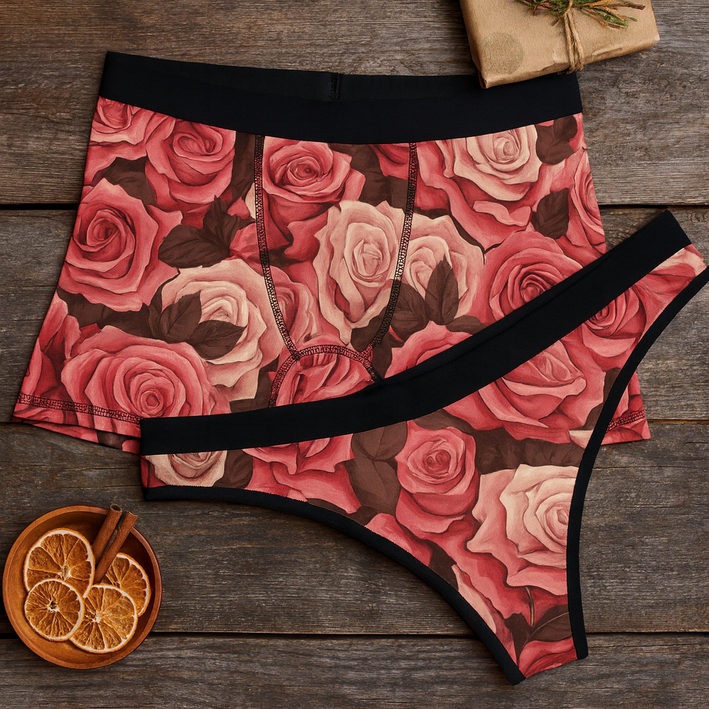 Matching underwear Pink Valentine for couples boxer & thong set