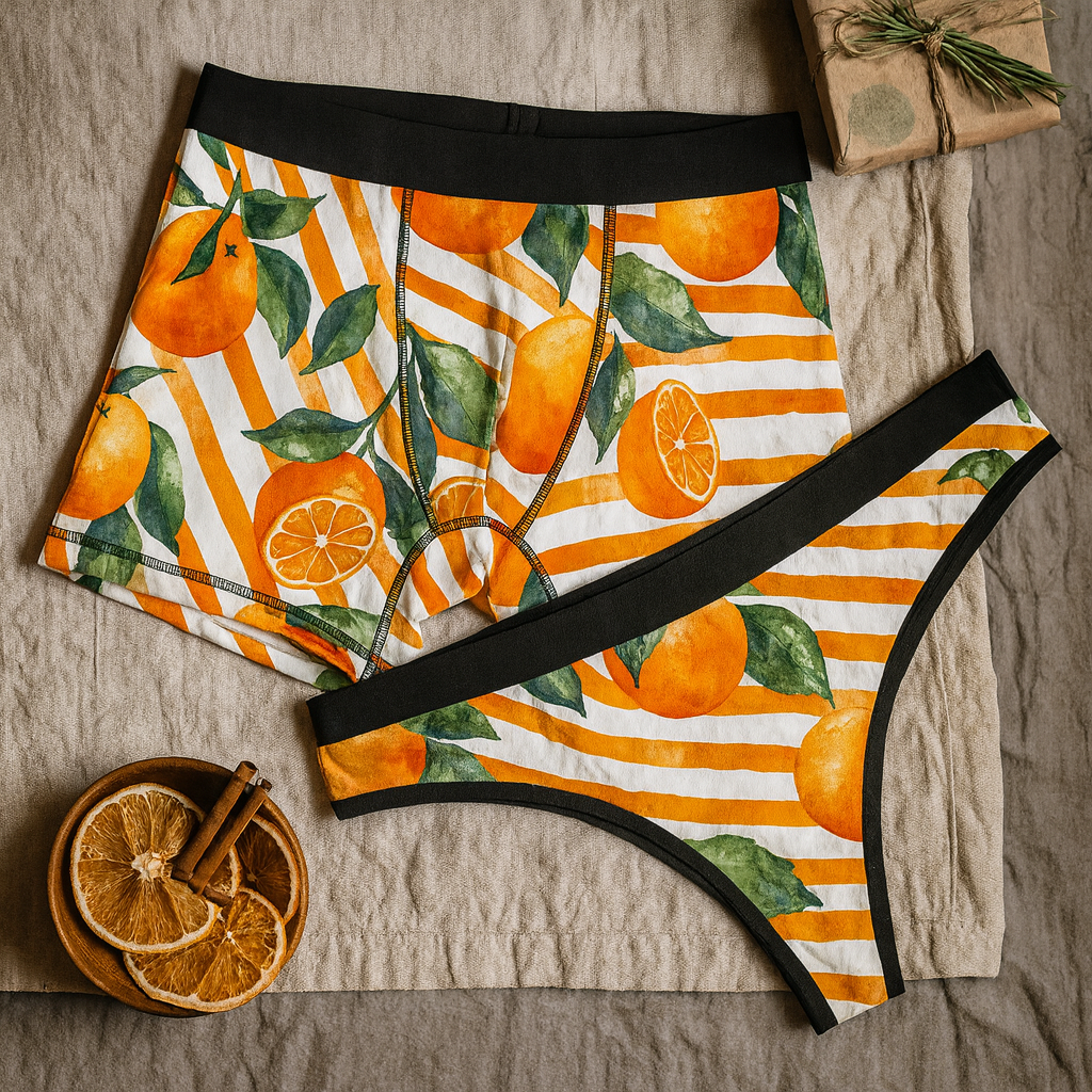 Matching underwear Fruit with Striped for couples boxer & thong set