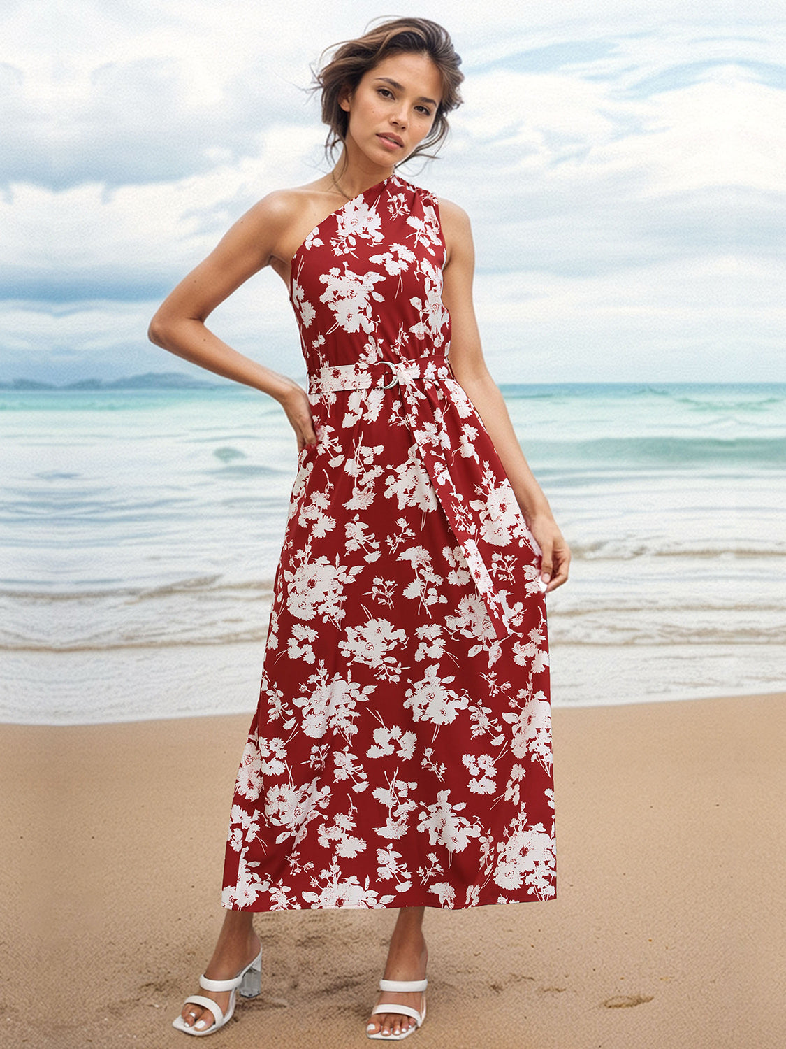 Beach Wedding Guest Dress for Women - Elegant Single Shoulder Sleeveless Attire